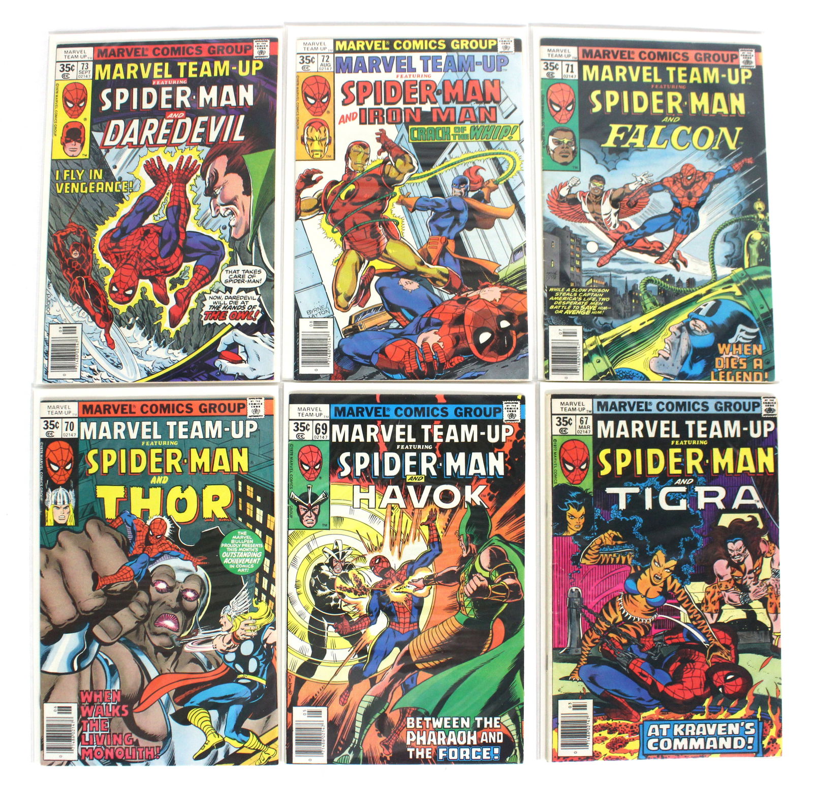 Marvel Team-Up Feat. Spider-man Issues 67, 69-73: Total of 6 Issues. Assorted issues. Bagged and Boarded. Varying conditions. In-house shipping available.