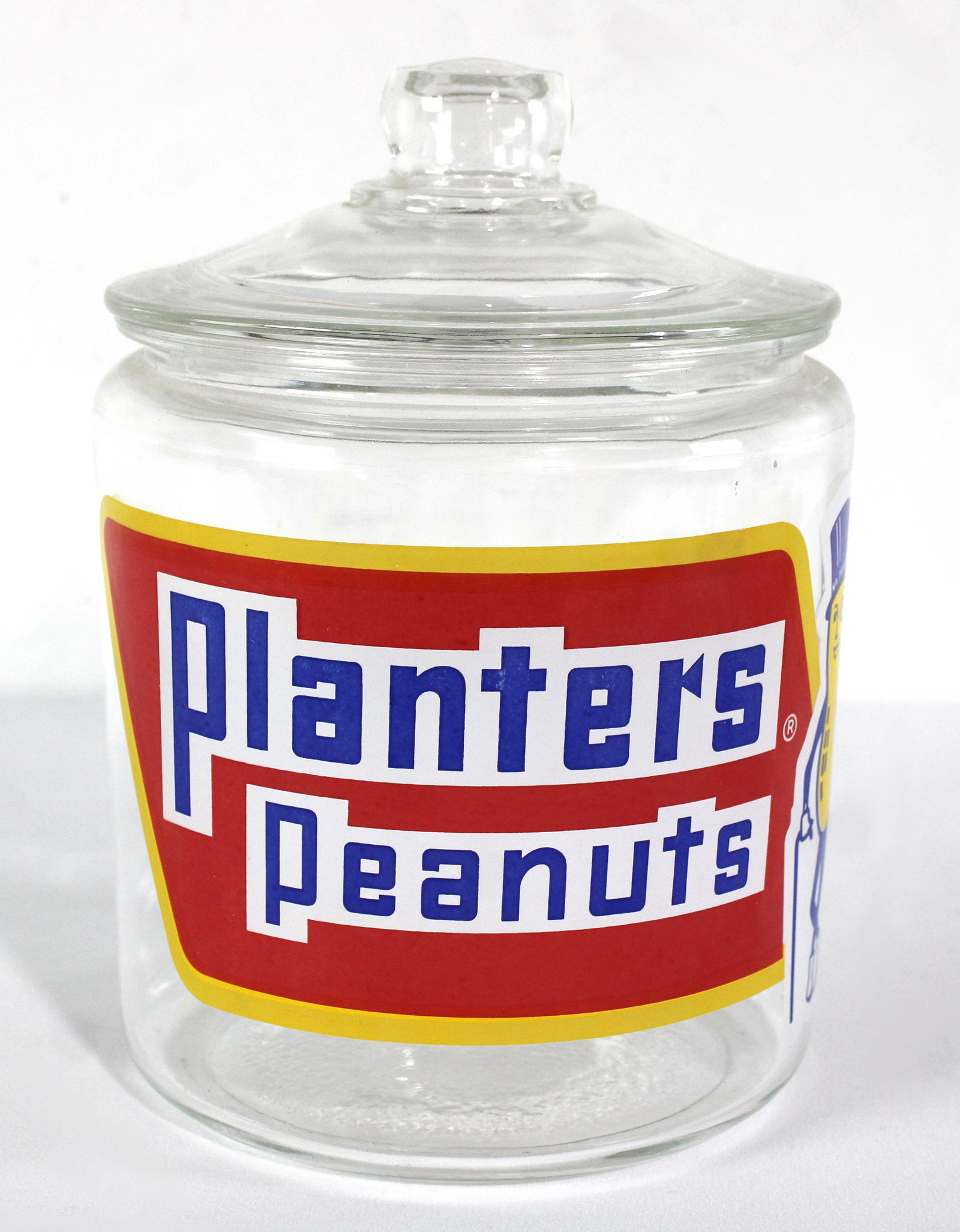 Planters Peanuts Glass Jar: Some rip chipping. This item requires third-party shipping or pickup arrangements to be made. Dimensions: 10 x 7 x 7