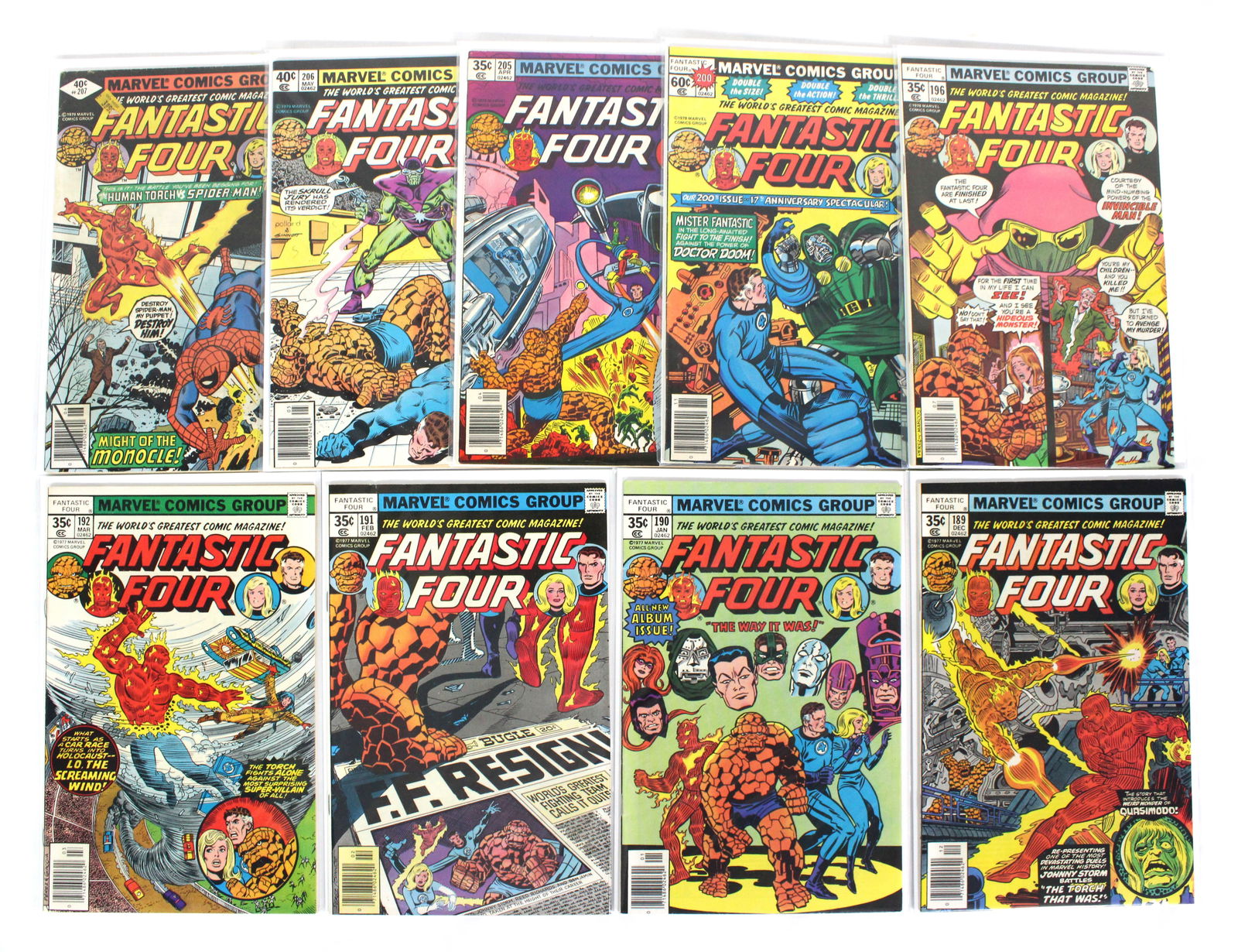 Marvel Comics Fantastic Four, Nine Issues: Total of 9 Issues. Includes Issues 189-192, 196, 200, 205 - 207. Bagged and boarded. Varying conditions. In-house shipping available.