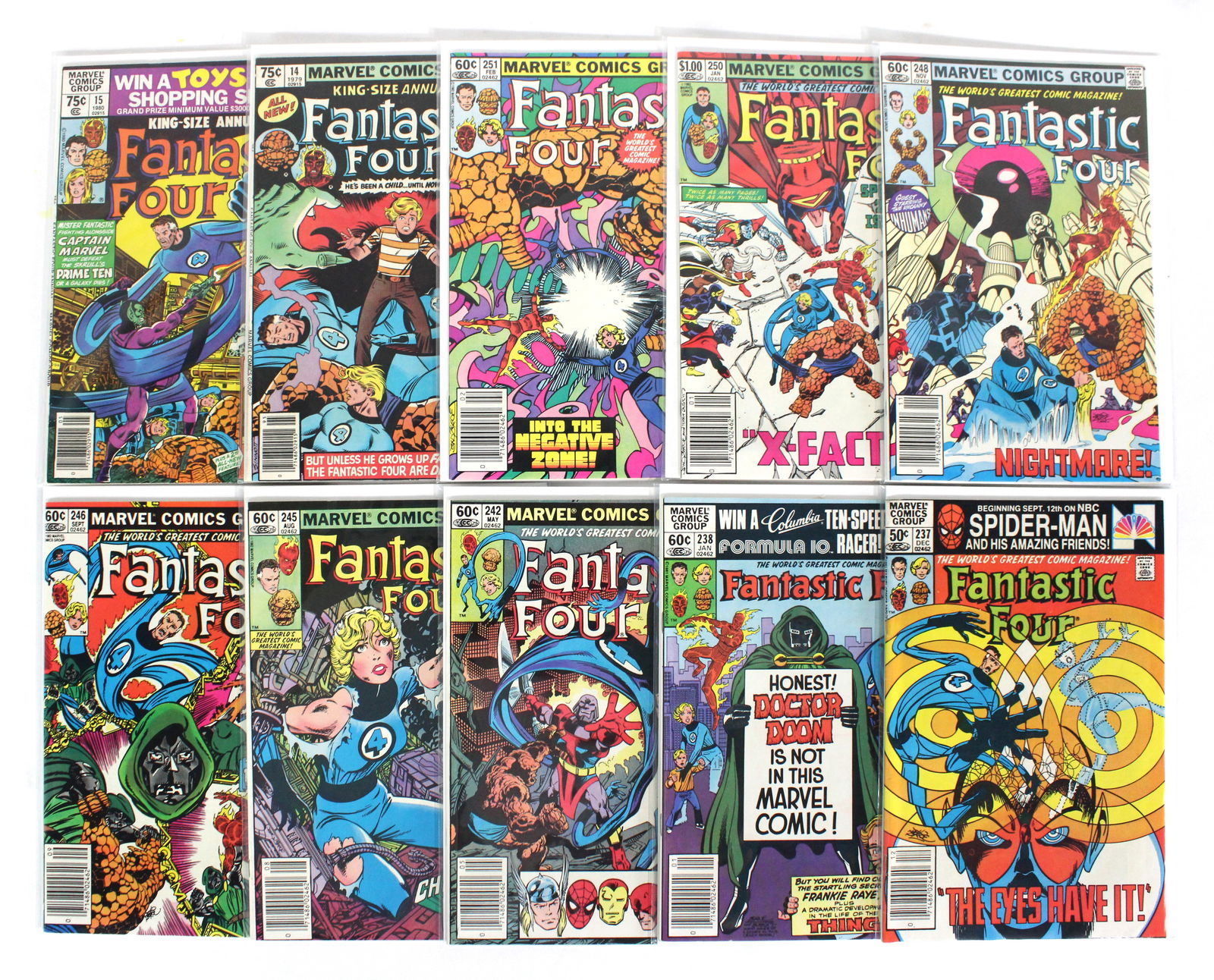 Marvel Comics Fantastic Four, Ten Issues: Total of 10 Issues. Includes 237, 238, 242, 245, 246, 248, 250, 251, Annual 14 and 15. Bagged and boarded.