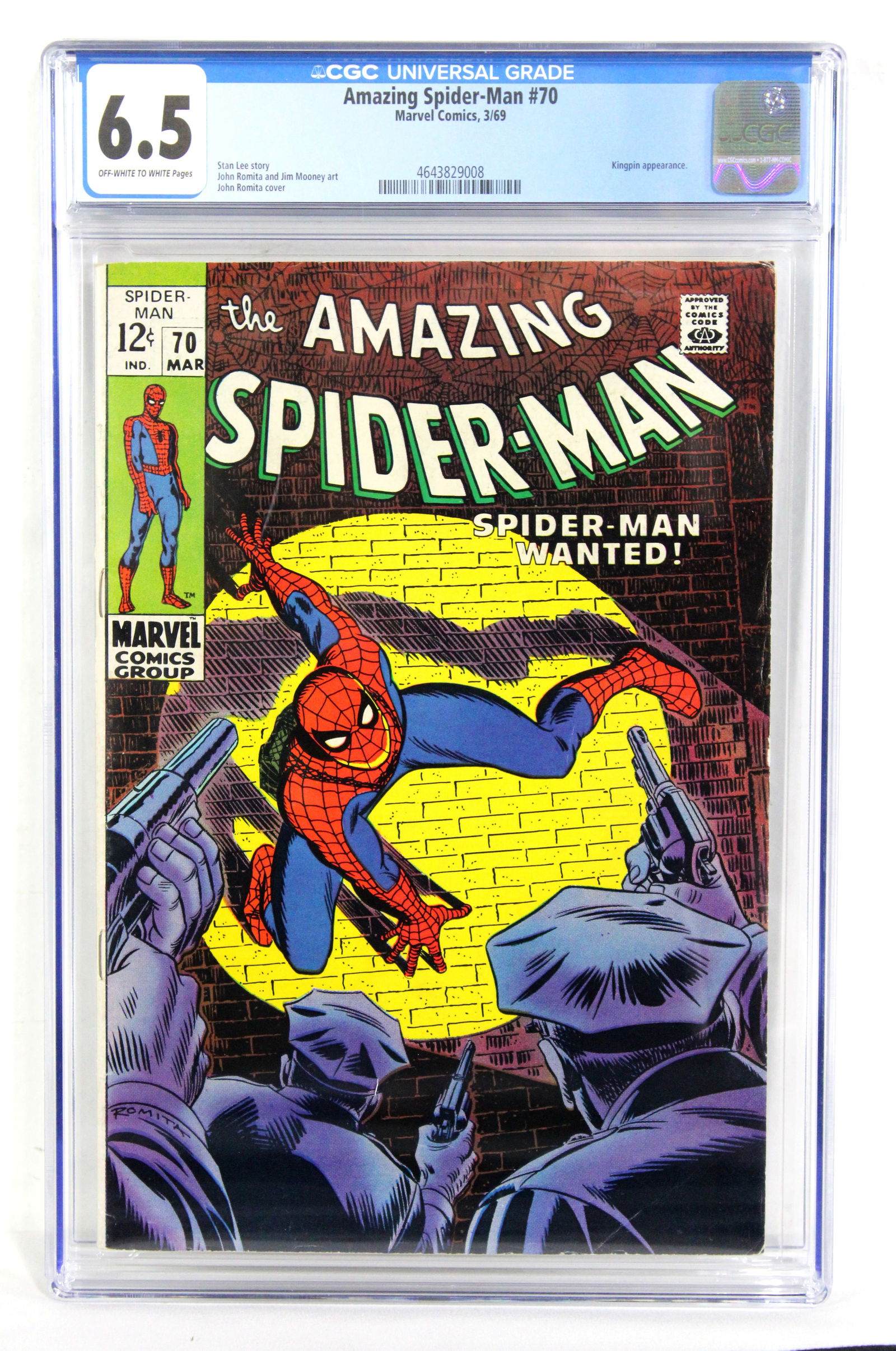 Marvel Comics The Amazing Spider-Man Issue 70, CGC Graded 6.5: CGC Graded 6.5. Kingpin appearance. Stan Lee Story. John Romita Cover. In-house shipping available.