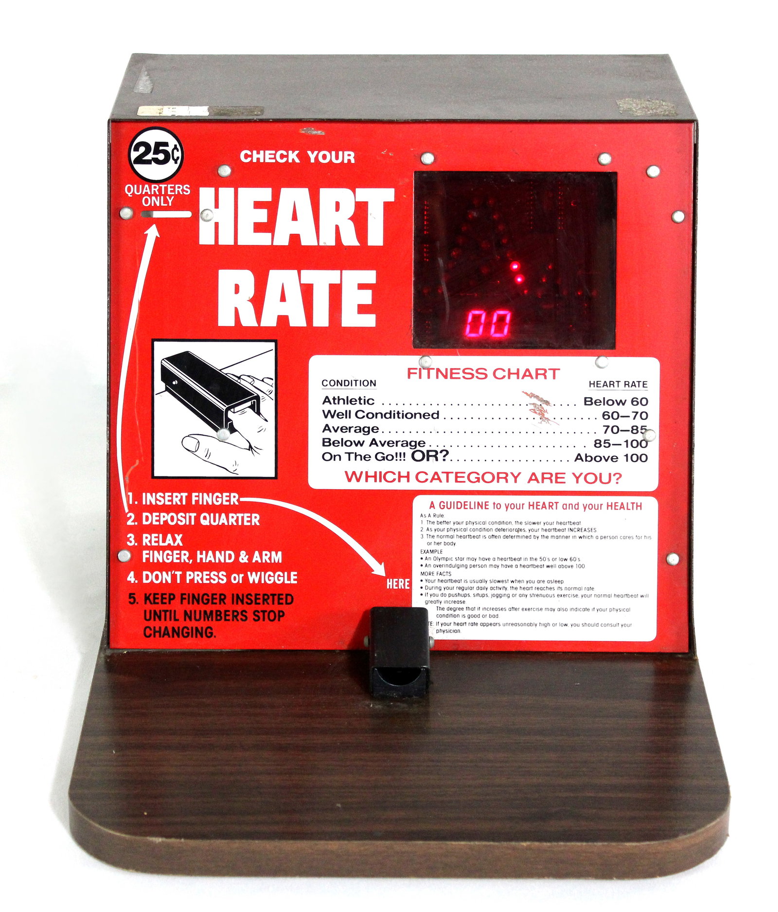 Check Your Heart Rate Coin Op Arcade: Powers on but didn't seem to credit up when quarter dropped in. No back door. This item requires third-party shipping or pickup arrangements to be made. Dimensions: 11 x 12 x 16
