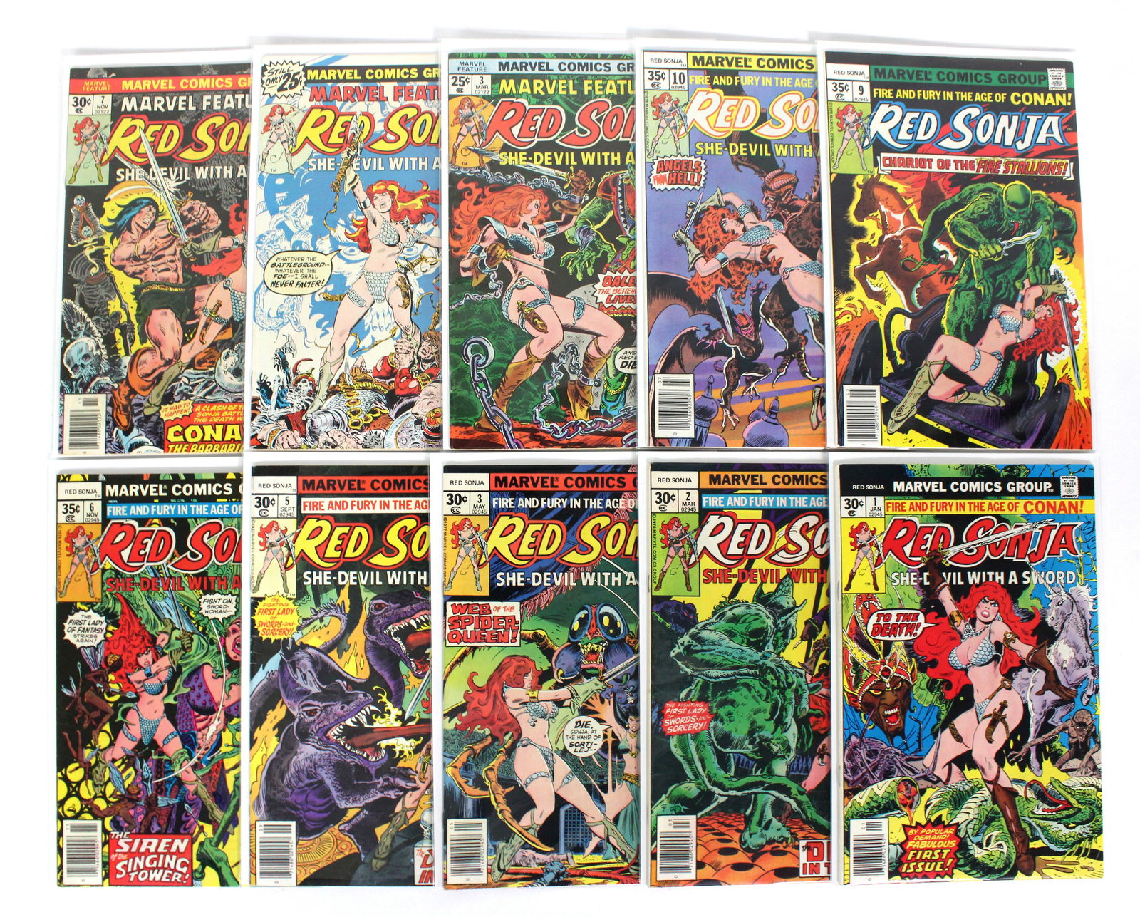 Marvel Comics Red Sonja, She-Devil With A Sword Comic Books: Total of 10 Issues. Assorted issues. Bagged and Boarded. Varying conditions. In-house shipping available.