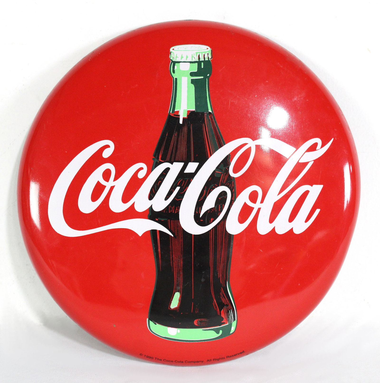 12" Coca Cola Button, 1990 Edition: In-house shipping available. Dimensions: 12 x 12 x 1