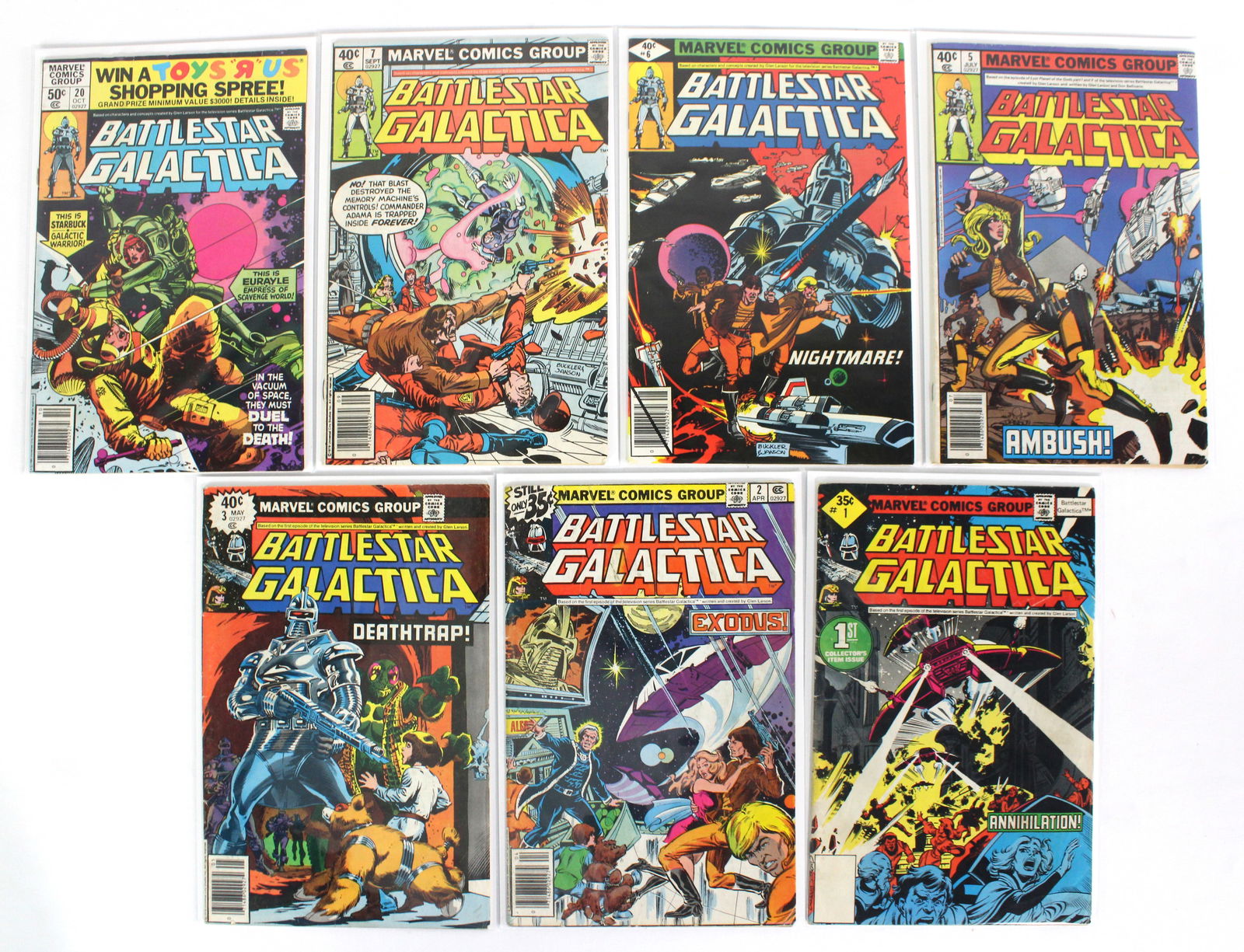 Marvel Comics Battlestar Galactica Comic Books: Total of 7 Issues. Includes 1, 2, 3, 5,6,7 and 20. Bagged and boarded. Varying conditions. In-house shipping available.