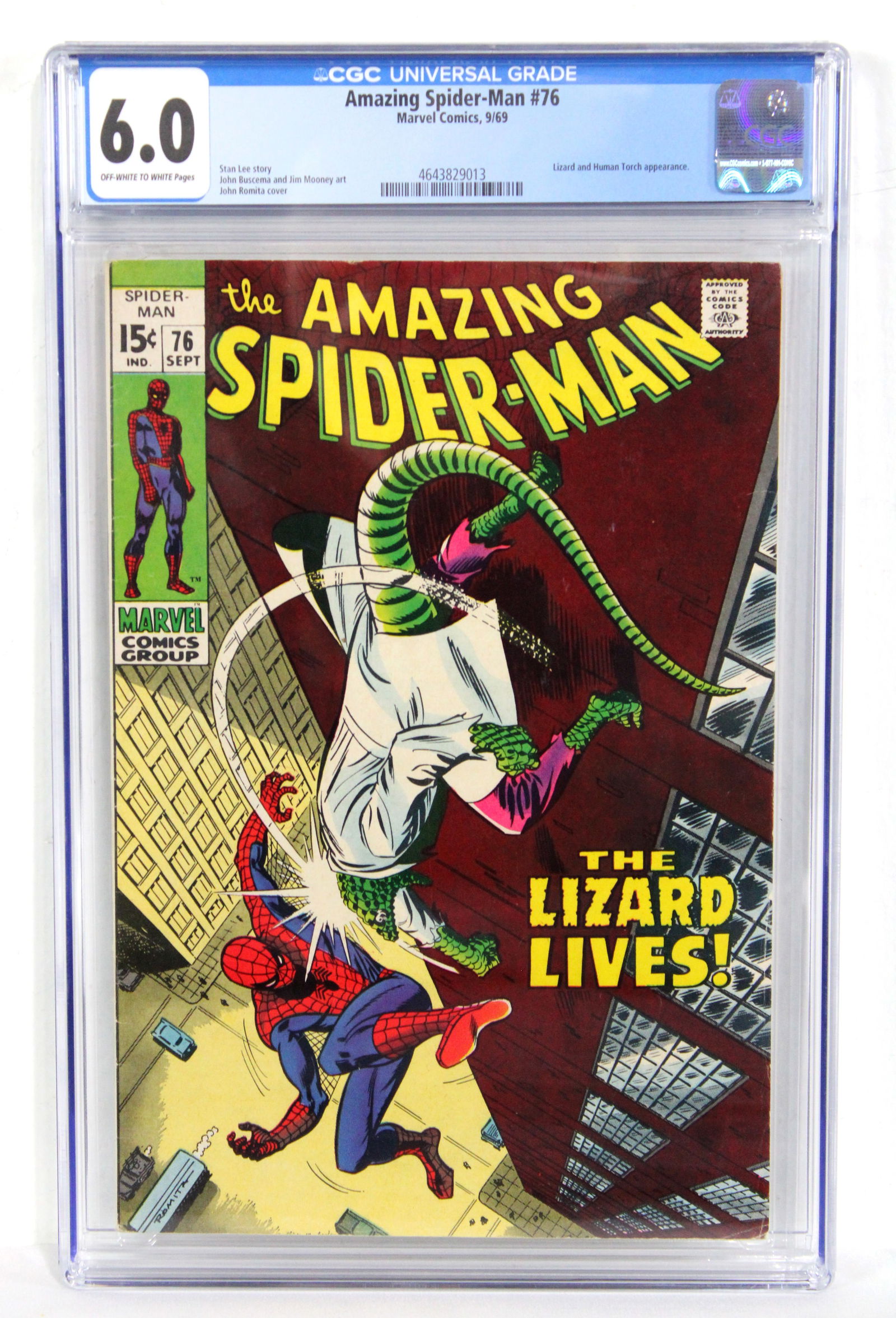 Marvel Comics The Amazing Spider-Man Issue 76, CGC Graded 6.0: CGC Graded 6.0. Lizard and Human Torch appearance. Stan Lee story. John Romita cover. In-house shipping available.