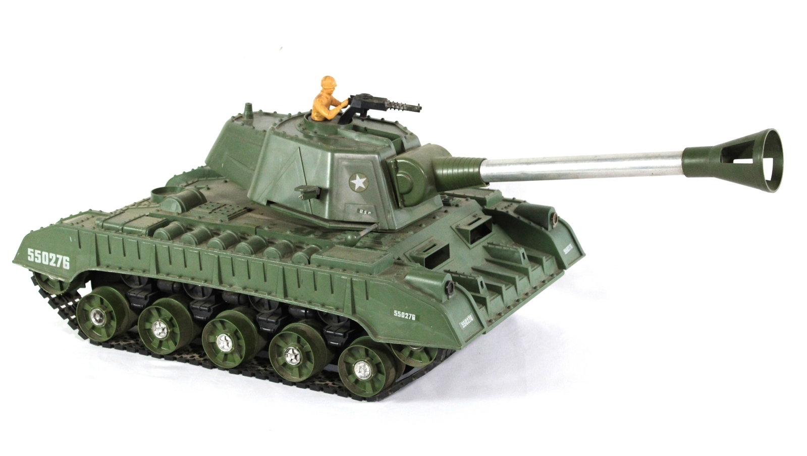Tiger Joe Toy Battery Operated Tank: No remote, untested. This item requires third-party shipping or pickup arrangements to be made. Dimensions: 14 x 15 x 36