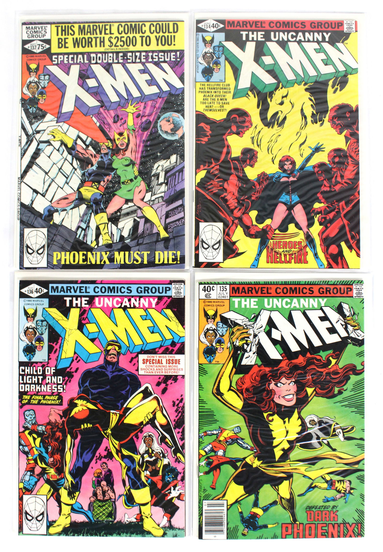 Marvel Comics X-Men Issue 134-137: Total of 4 Issues. Assorted issues. Bagged and Boarded. Varying conditions. In-house shipping available.