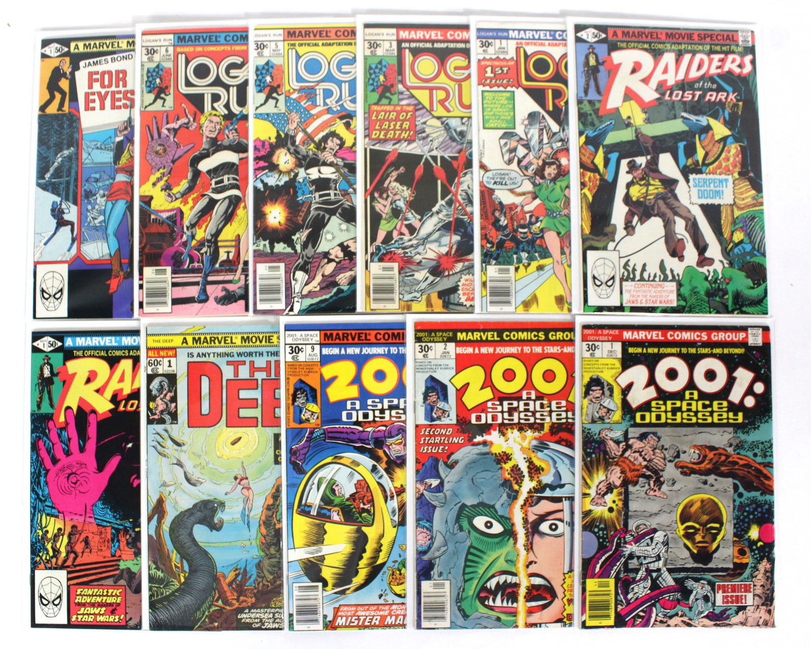Marvel Comics Movie Mix Lot incl. 2001, Logan's Run and The Deep: Total of 11 Issues. Assorted issues. Bagged and Boarded. Varying conditions. In-house shipping available.
