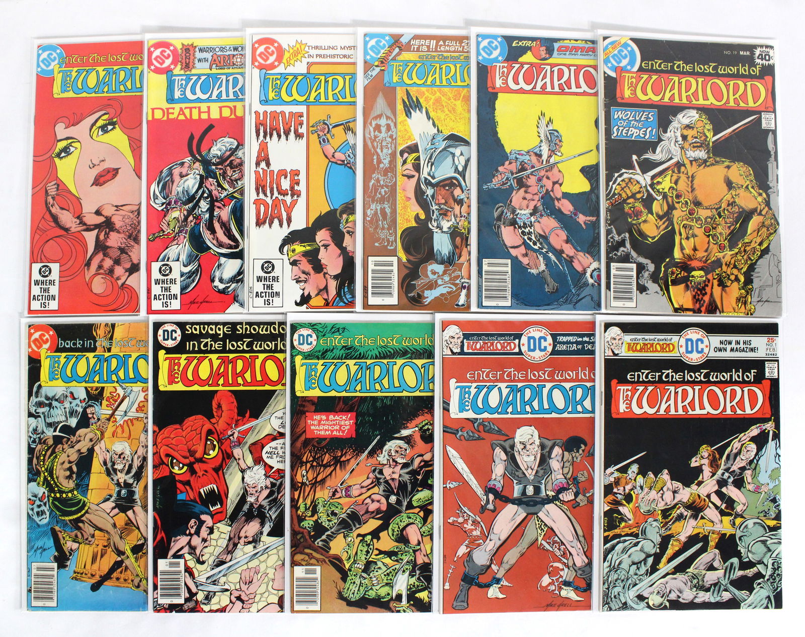 DC Comics Enter The Lost World of the Warlord: Total of 11 Issues. Assorted issues. Bagged and Boarded. Varying conditions. In-house shipping available.