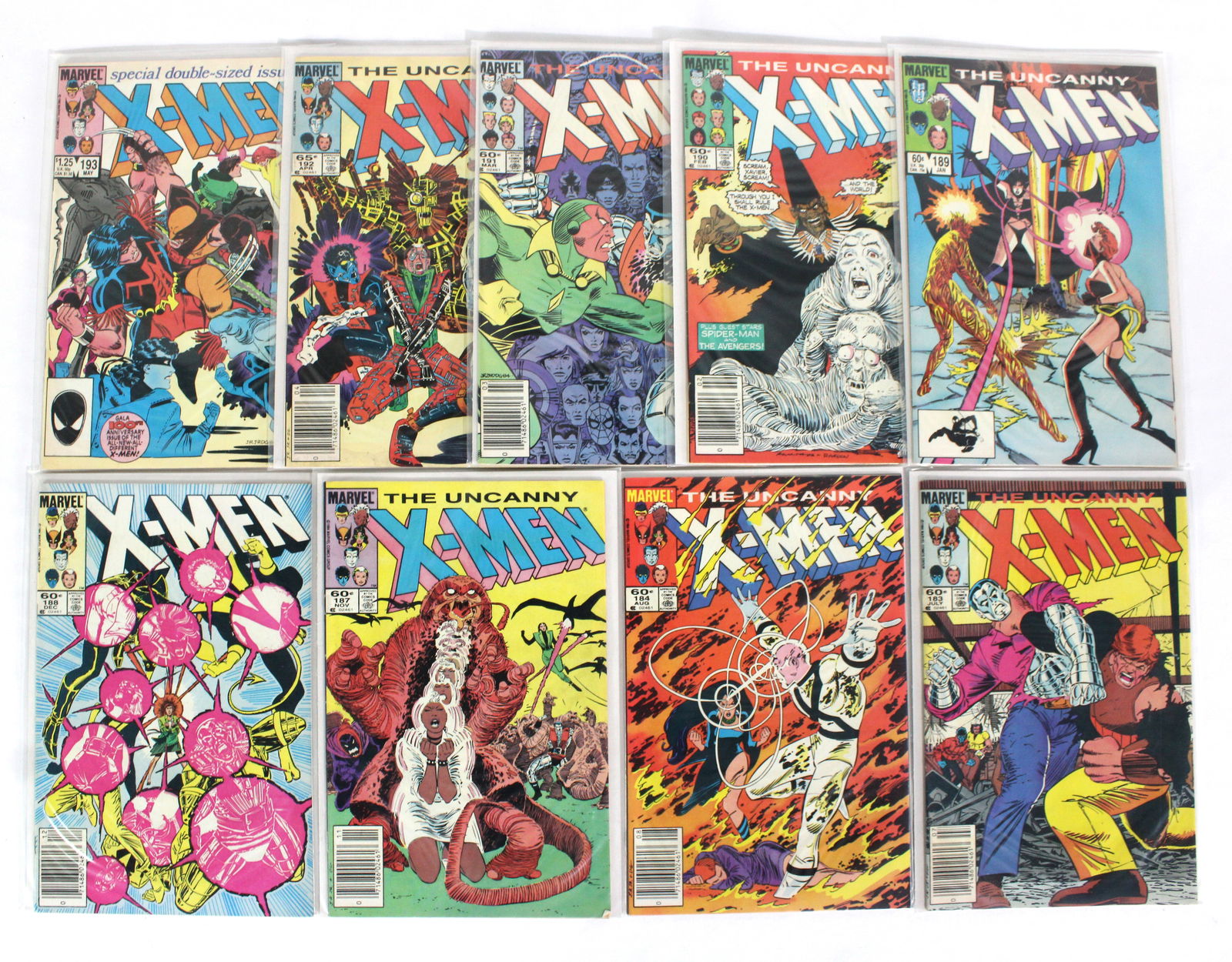 Marvel Comics The Uncanny X-Men Issues 183, 184, 187-193: Total of 9 Issues. Bagged and Boarded. Varying conditions. In-house shipping available.