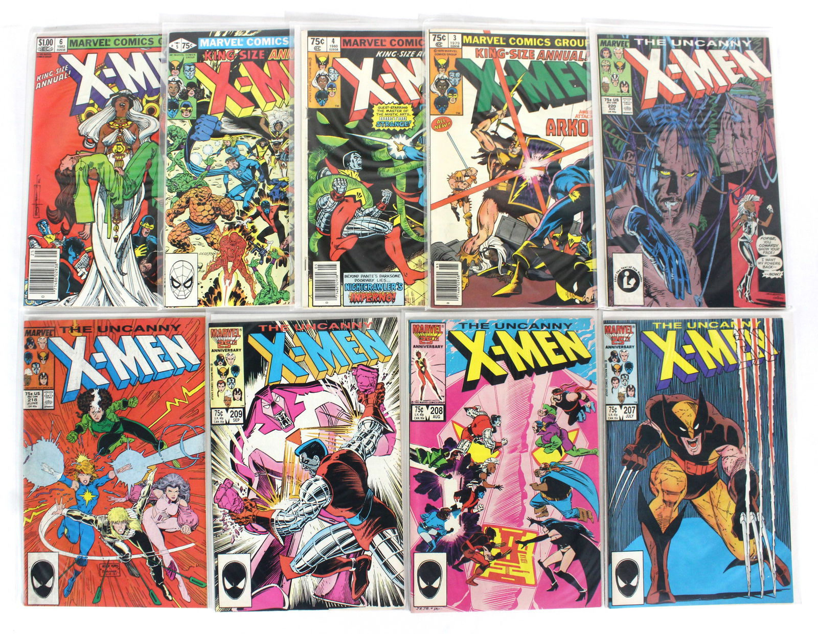 Marvel Comics The Uncanny X-Men Issues 207-209, 218, 220, Annuals 3-6: Total of 9 Issues. Bagged and Boarded. Varying conditions. In-house shipping available.