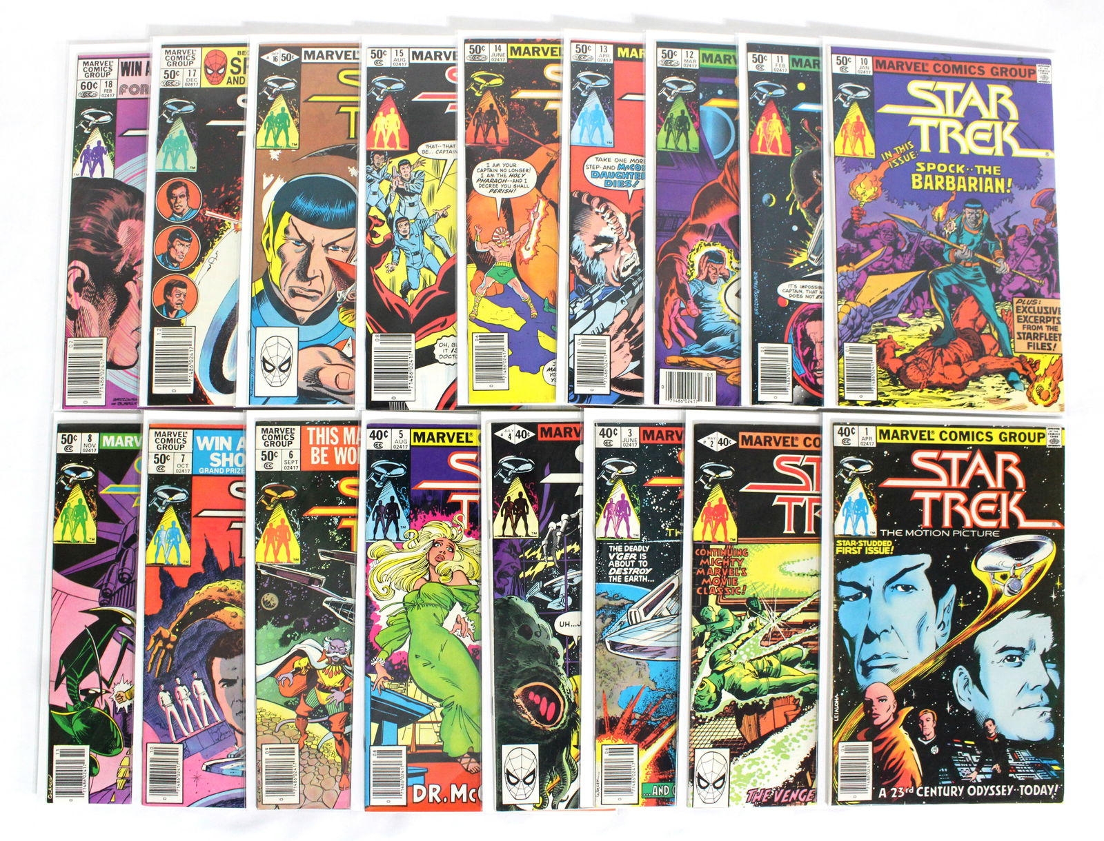 Marvel Comics Star Trek Mix Lot: Total of 17 Issues. Includes Issues 1-8, and 10-18. Bagged and Boarded. Varying conditions. In-house shipping available.