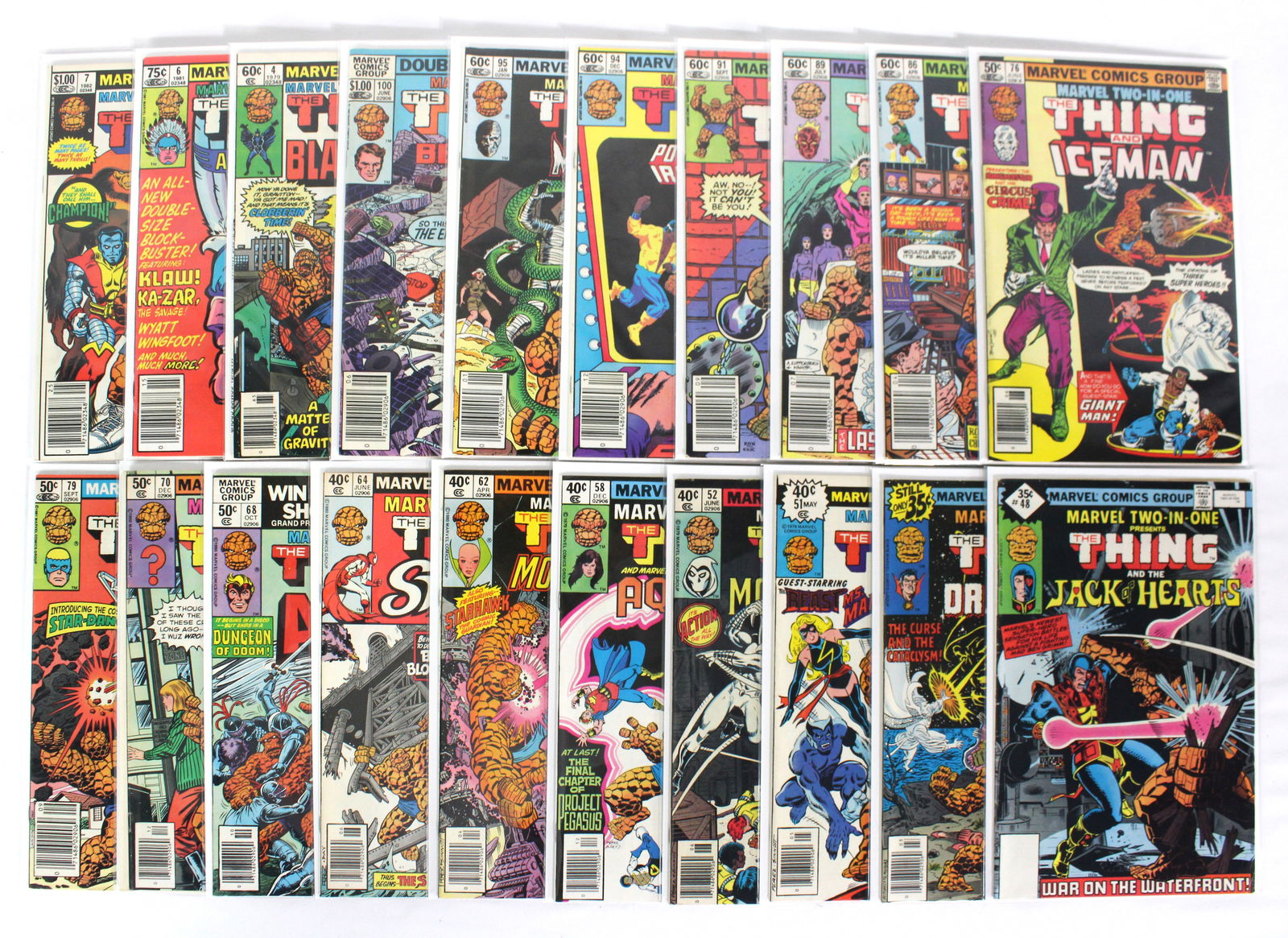 Marvel Comics Two-In-One Presents The Thing, Lot 2: Total of 20 Issues. Assorted issues. Bagged and Boarded. Varying conditions. In-house shipping available.