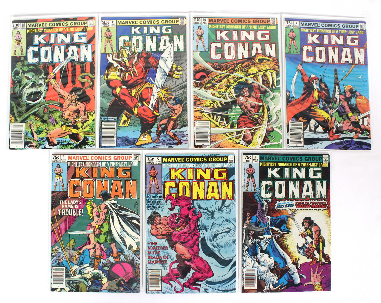 Marvel Comics King Conan, Includes Issue 1: Total of 7 Issues. Assorted issues. Bagged and Boarded. Varying conditions. In-house shipping available.