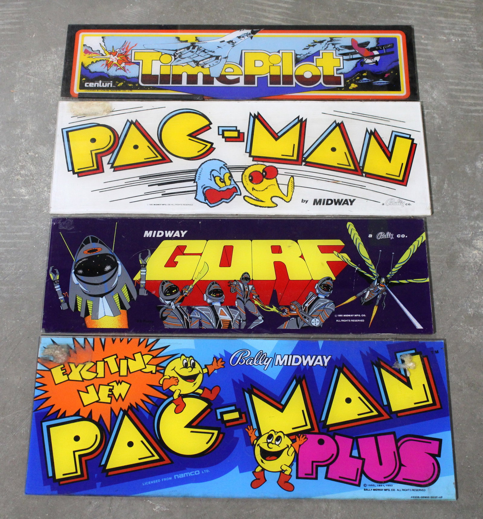 Arcade Headers incl. Gorf, Pac-Man and Time Pilot: Four headers. In-house shipping available.