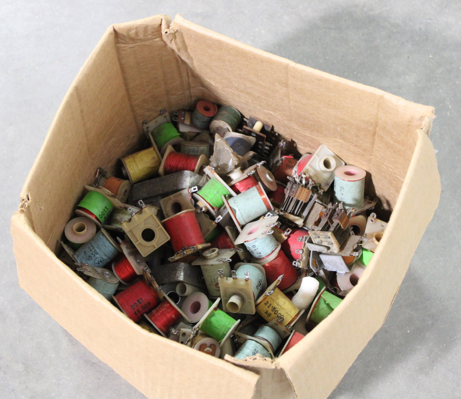Box of Pinball Coils: Box is about half full. In-house shipping available. Box size: 10 x 10 x 10