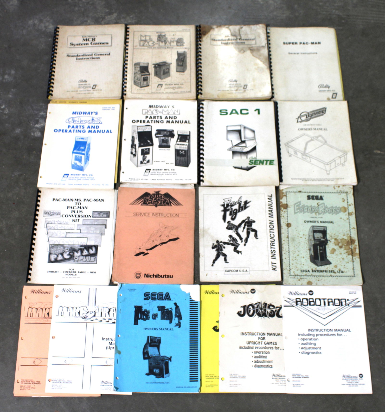 Arcade Manuals Including Galaxian, Pac-Man and Final Fight: Total of 16. Varying Conditions. In-house shipping available.