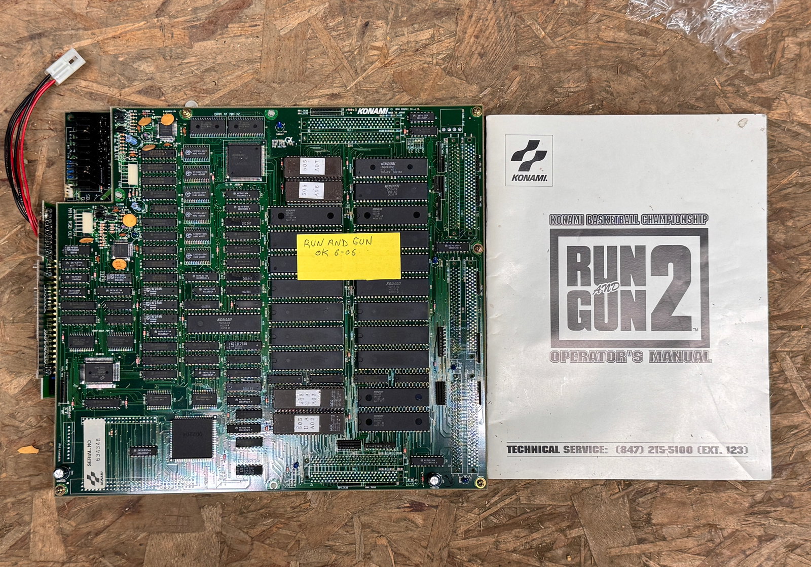 Konami Run and Gun 2 Arcade Game Board with Manual: Untested. **In-house shipping available. Please reach out to auction house prior to pickup day if you are needing this item shipped.