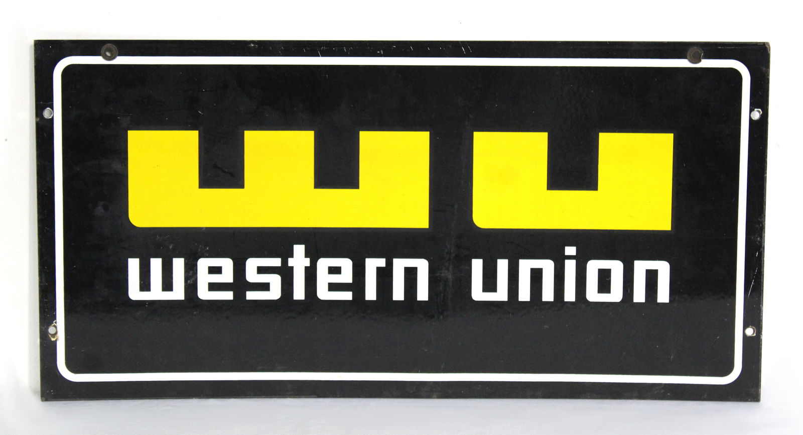 Western Union Porcelain DS Sign: This item requires third-party shipping or pickup arrangements to be made. Dimensions: 15 x 30