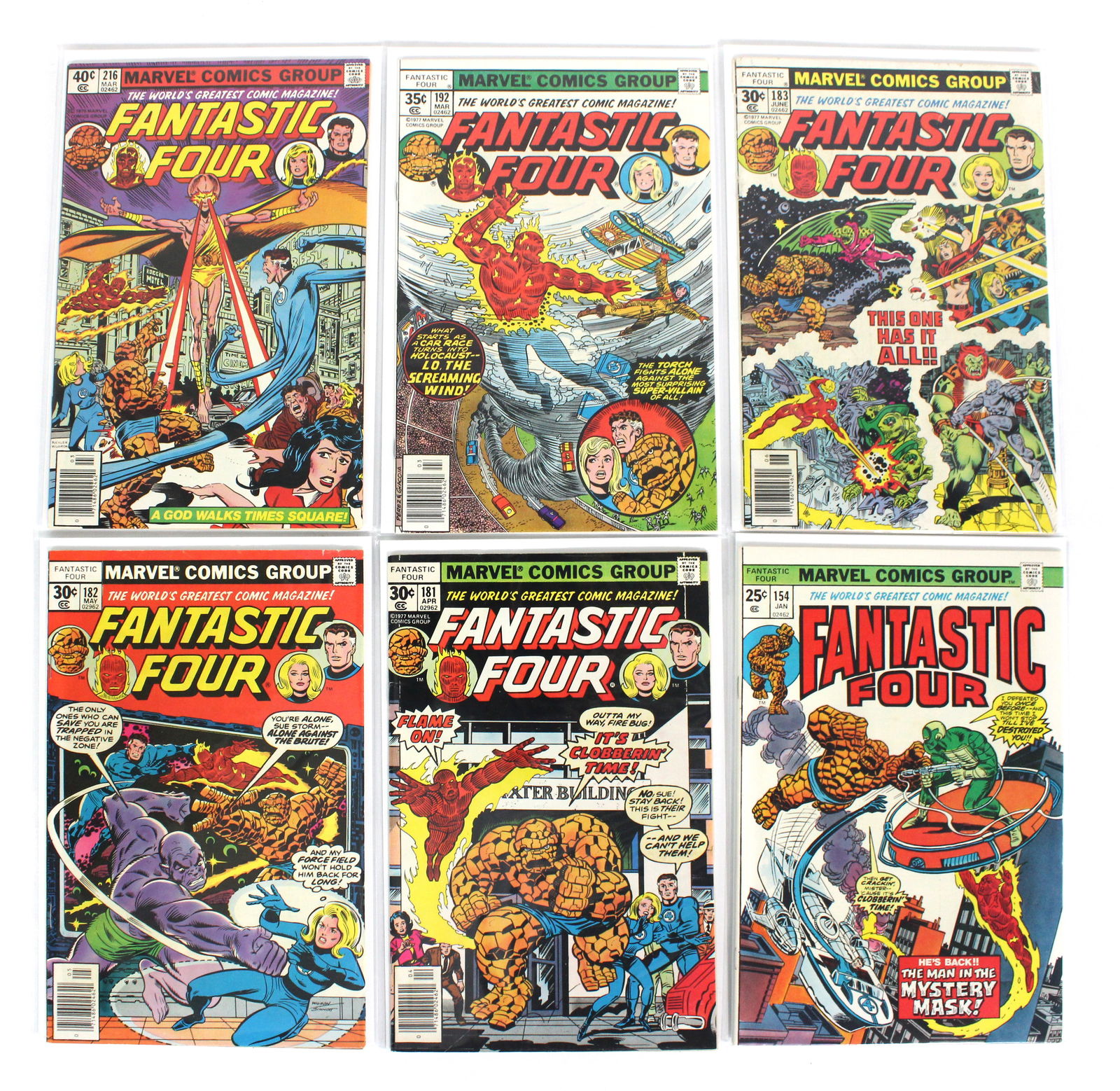 Marvel Comics Fantastic Four Comic Books: Total of 6 Issues. Includes issues 154, 181-183, 192 and 216. Bagged and boarded. Varying conditions. In-house shipping available.