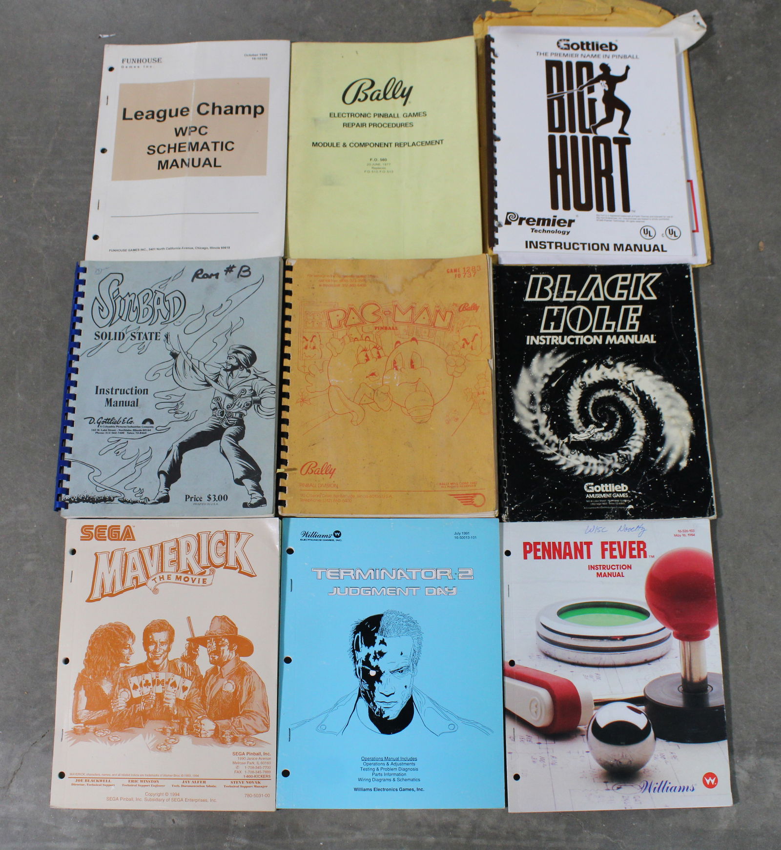 Pinball Manuals incl. Black Hole, Terminator 2 and Big Hurt (1 of 1)