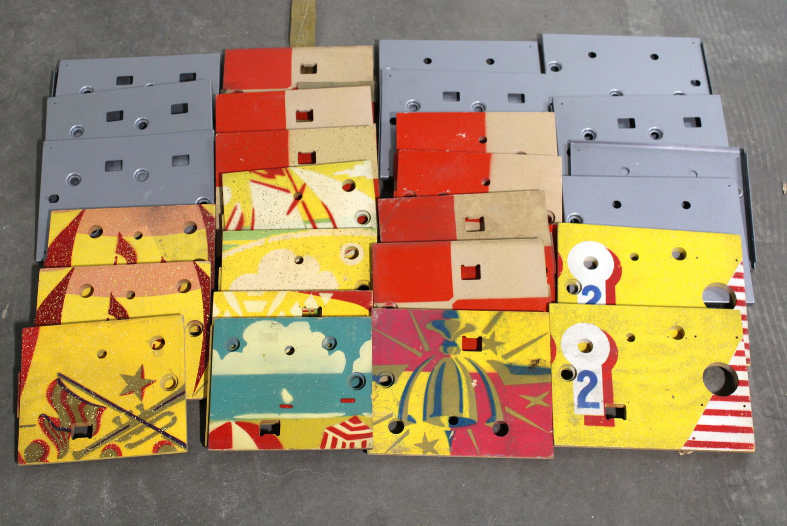 Large Lot of NOS Pinball / Bingo Front Doors: Total of 30. Metal and Wood. This item requires third-party shipping or pickup arrangements to be made.