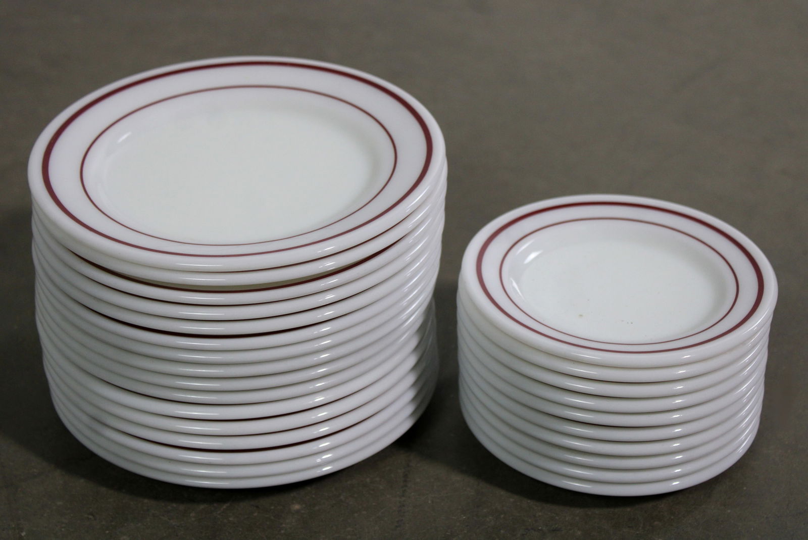 Pyrex Milk Glass Plates: 16 Large plates 7.5" - 10 smaller - 5.5+. This item requires third-party shipping or pickup arrangements to be made.