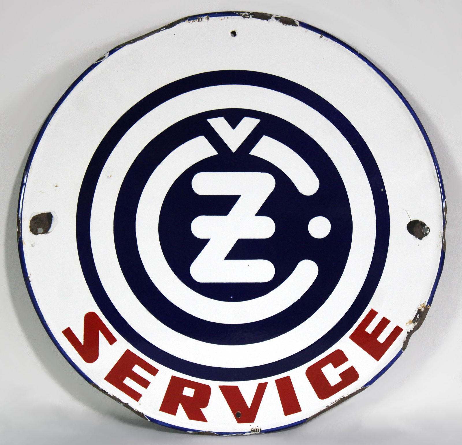 Porcelain CZ Motorcycle Sign: In-house shipping available. Dimensions: 20 x 20