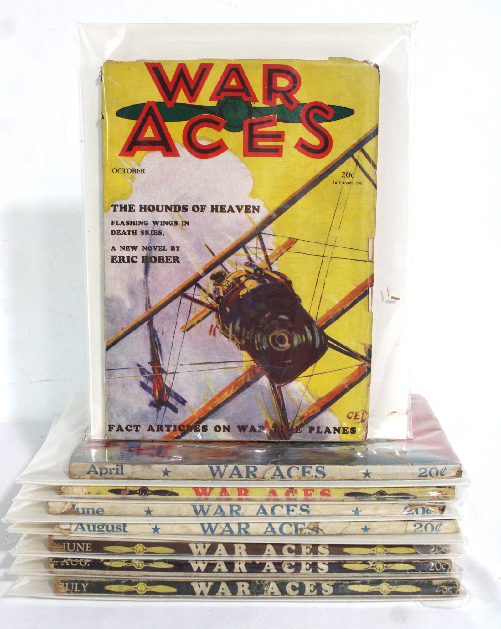 War Aces, Aviation Pulp Magazines: Total of 8 Issues. Assorted issues. Bagged and Boarded. Varying conditions. In-house shipping available.