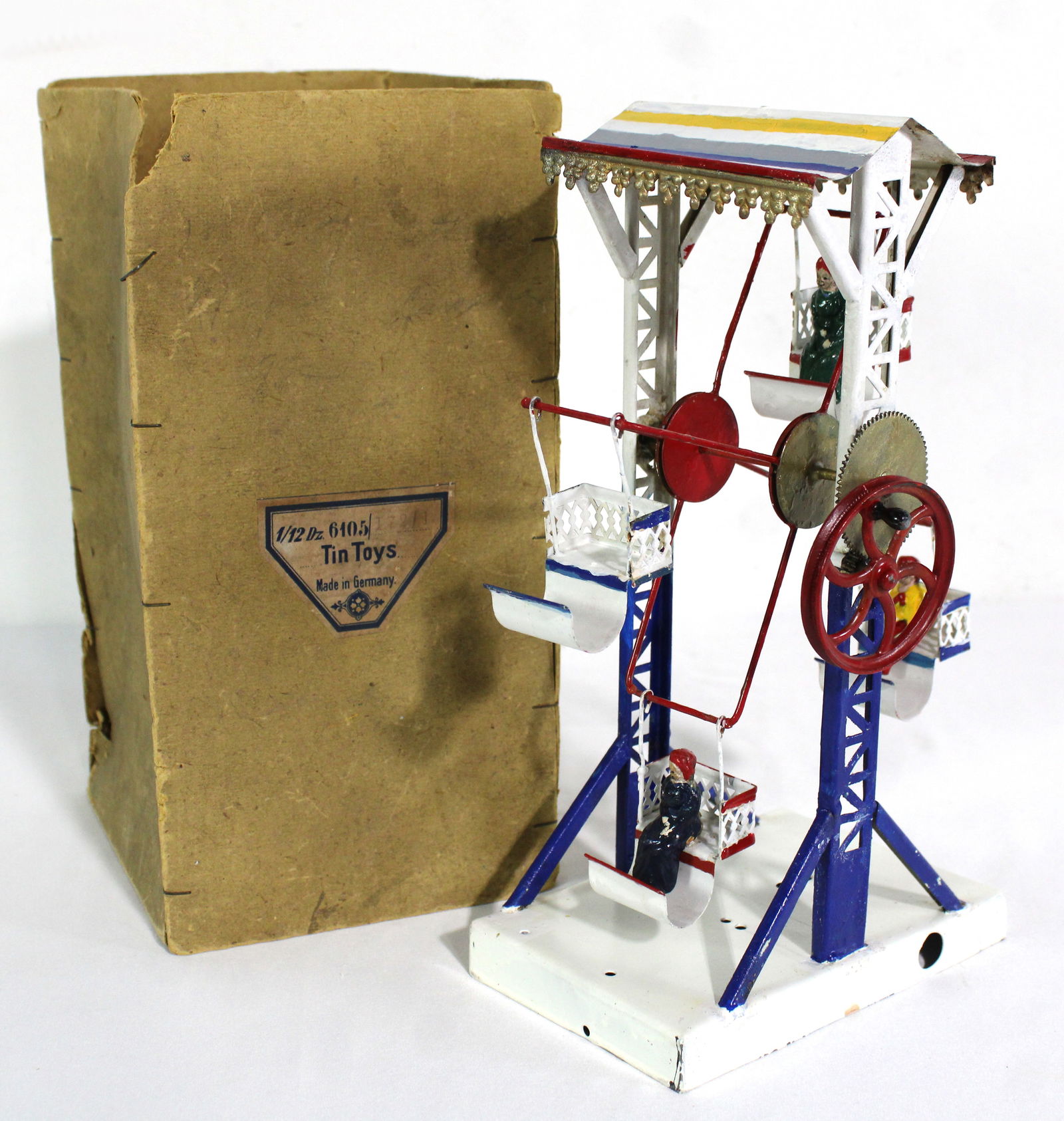 Ferris Wheel Tin Toy, Made in Germany: Has been repainted. In-house shipping available. Dimensions: 11 x 6 x 5