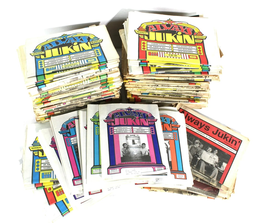 Large Collection of Always Jukin' Jukebox Newspapers: 1980s-2000s, Varying Conditions. In-house shipping available. Fits in a 16 x 16 x 16 box