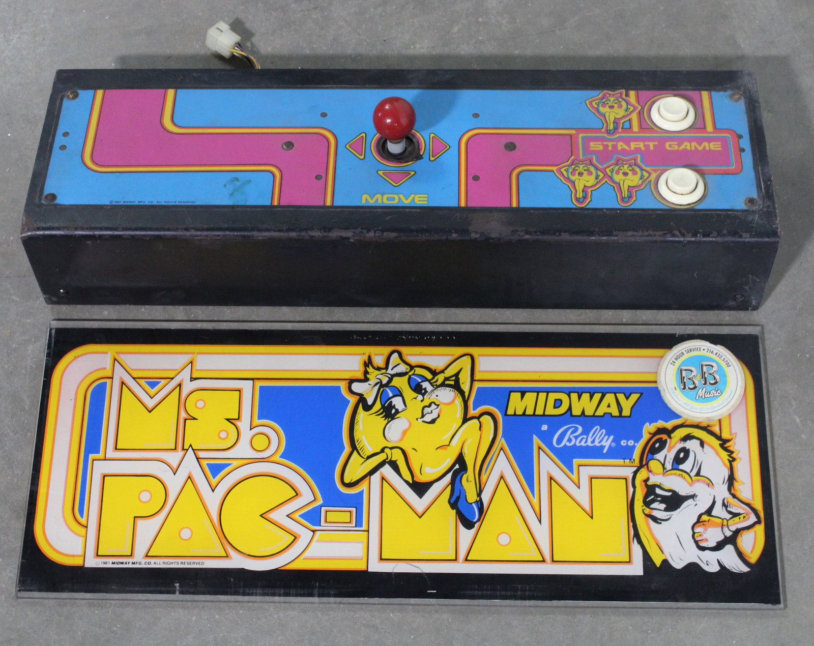 Bally Ms. Pac-Man Arcade Game Control Panel and Header (1 of 2)