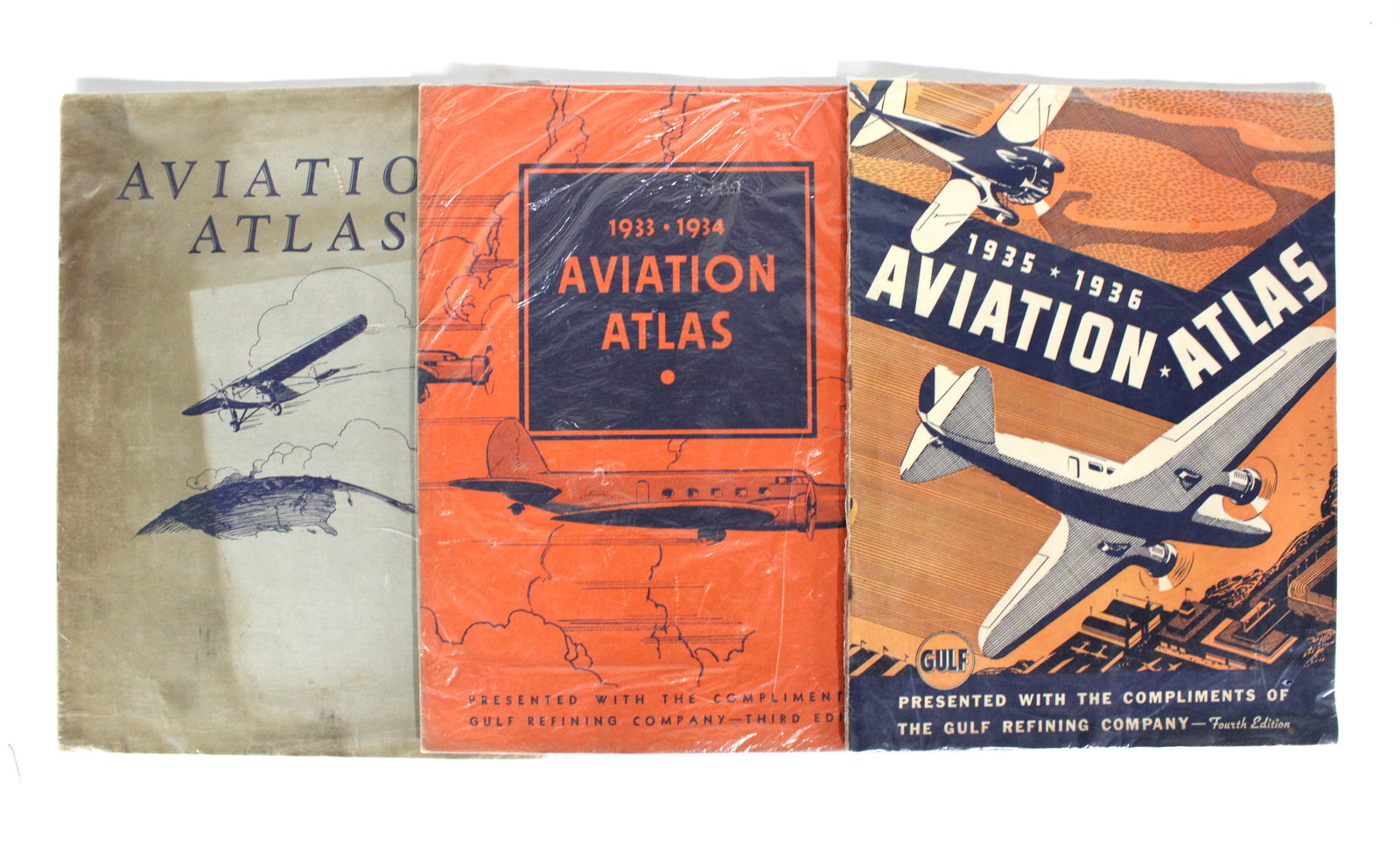Aviation Atlas Sponsored by Gulf Oil, 1930s: Total of 3. In-house shipping available.