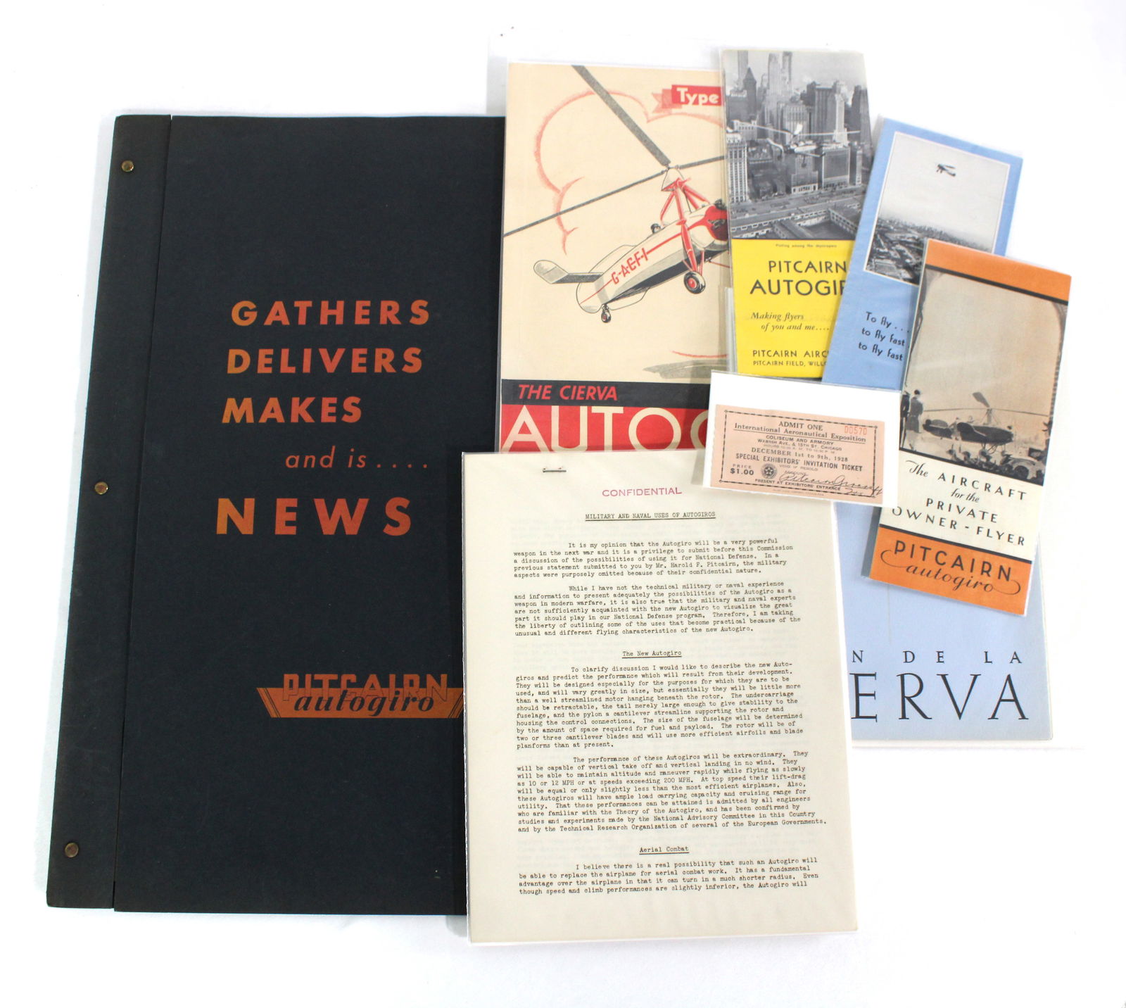 Pitcairn Autogiro, Rotary Wing Aircraft Memorabilia incl. Confidential Military Document: In-house shipping available.