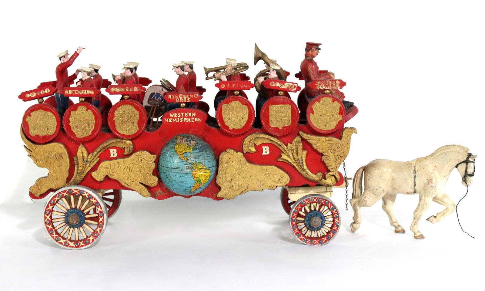 Model of Ringling Bros. Barnum & Bailey Circus "Two Hemispheres" Parade Bandwagon: This item requires third-party shipping or pickup arrangements to be made. Dimensios of cart: 14 x 12 x 22