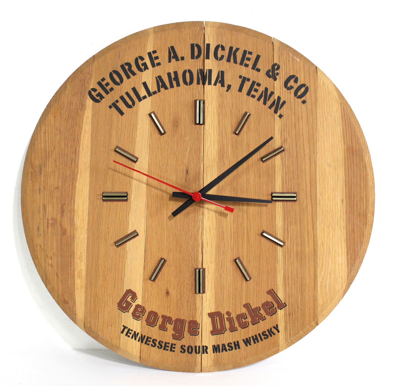 George Dickel Whiskey Wooden Clock: This item requires third-party shipping or pickup arrangements to be made. Dimensions: 21 x 21 x 4
