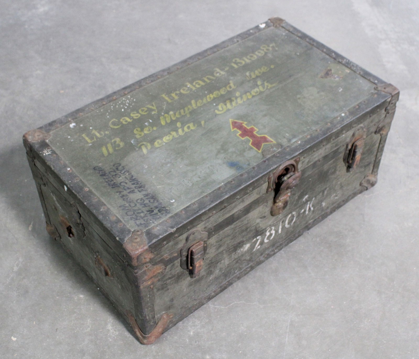 Antique Military Trunk: This item requires third-party shipping or pickup arrangements to be made. Dimensions: 14 x 31 x 18