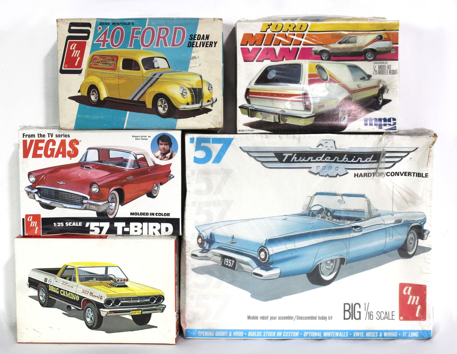 Scale Model Car Kits incl. AMT Thunderbird and Chevelle El Camino: Some sealed. Total of 5. In-house shipping available.