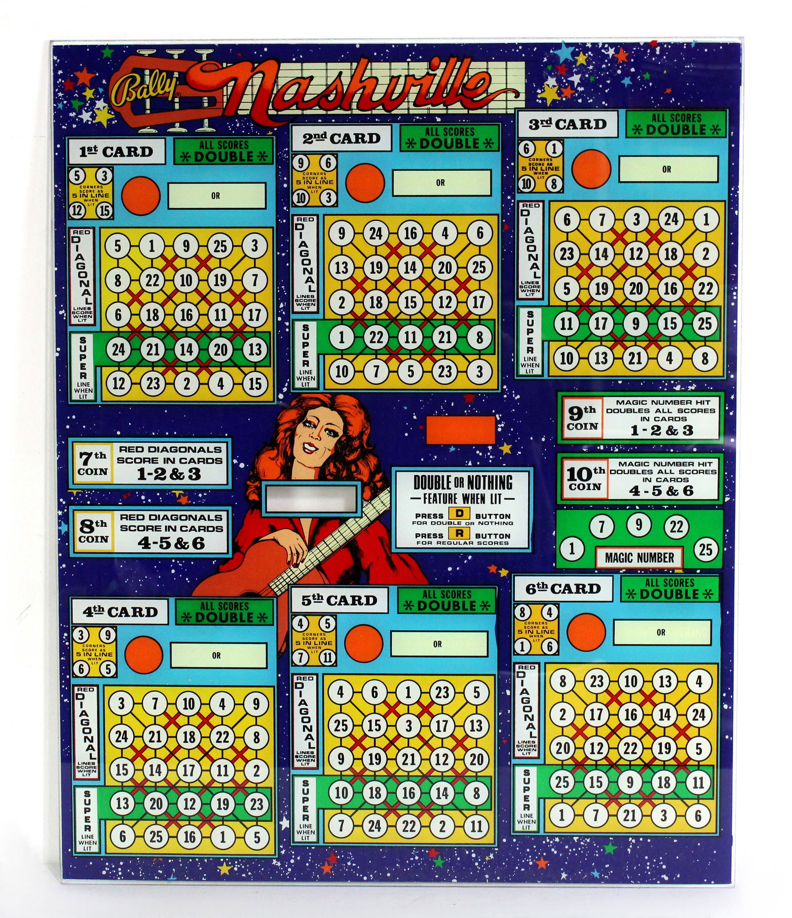 NOS Bally Nashville Bingo Pinball Backglass: This item requires third-party shipping or pickup arrangements to be made.