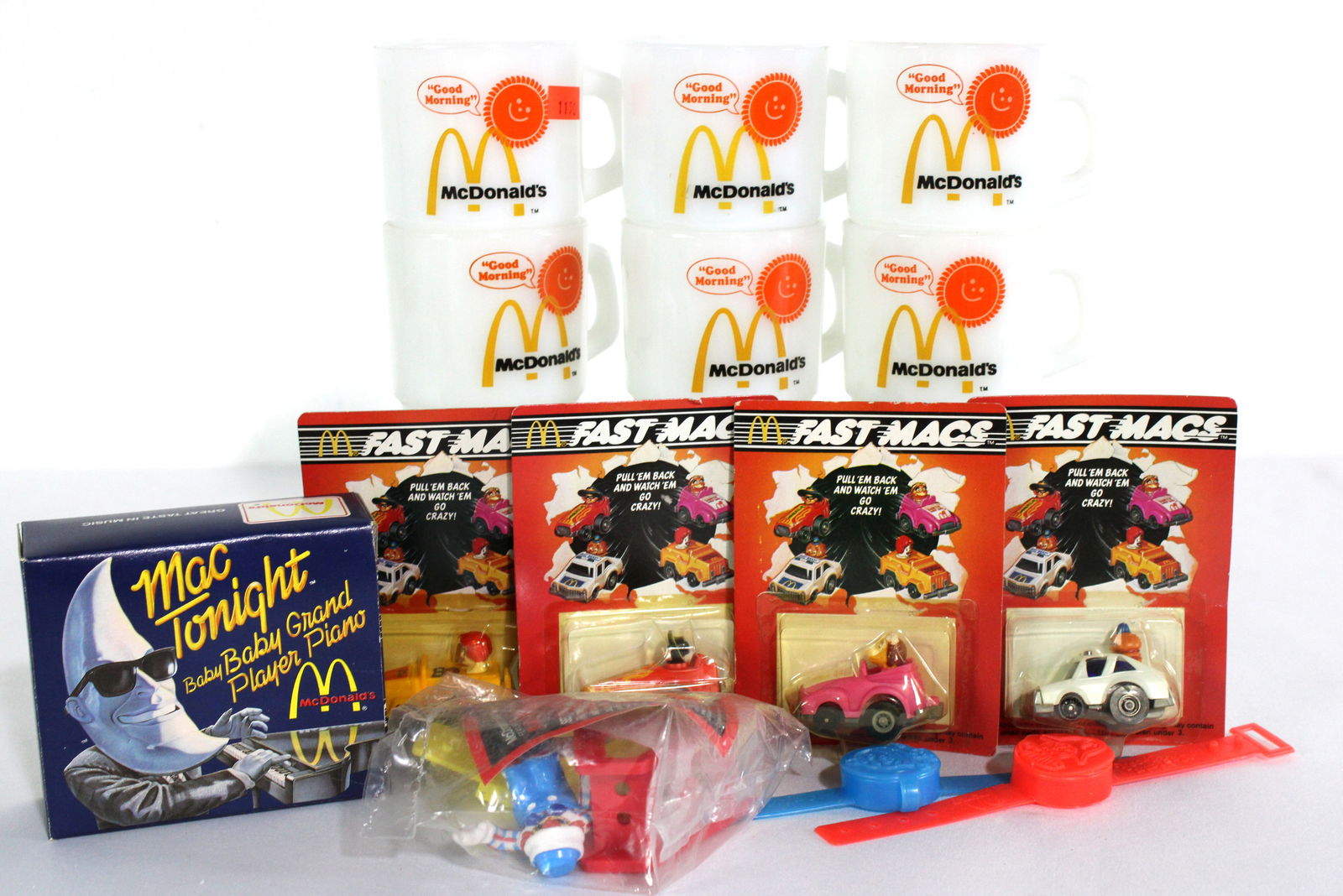 Vintage McDonald's Collectibles incl. Fire King Mugs and Happy Meal Toys: In-house shipping available.