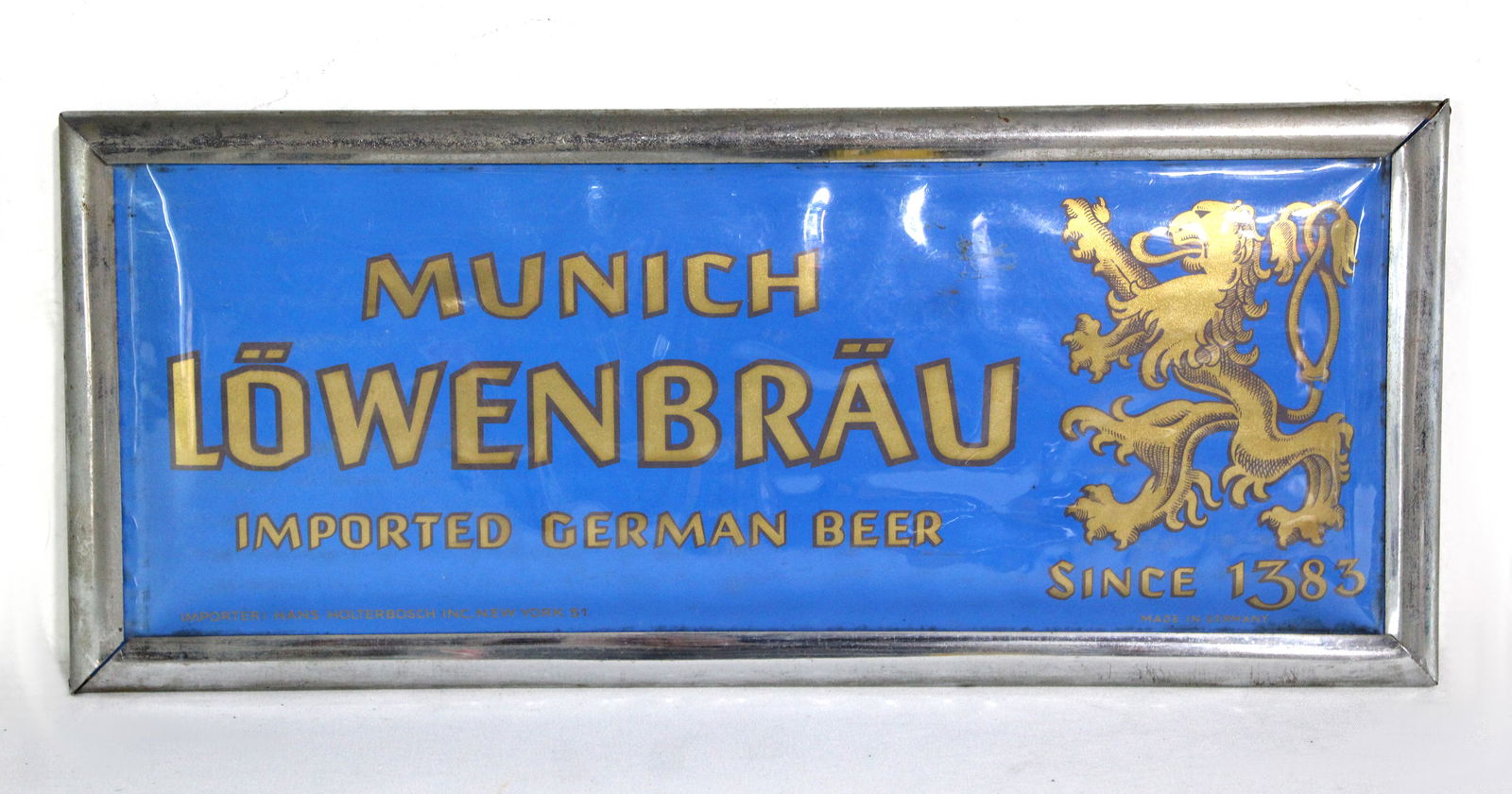 Munich Lowenbrau Beer Sign: In-house shipping available. Dimensions: 6 x 14 x 1