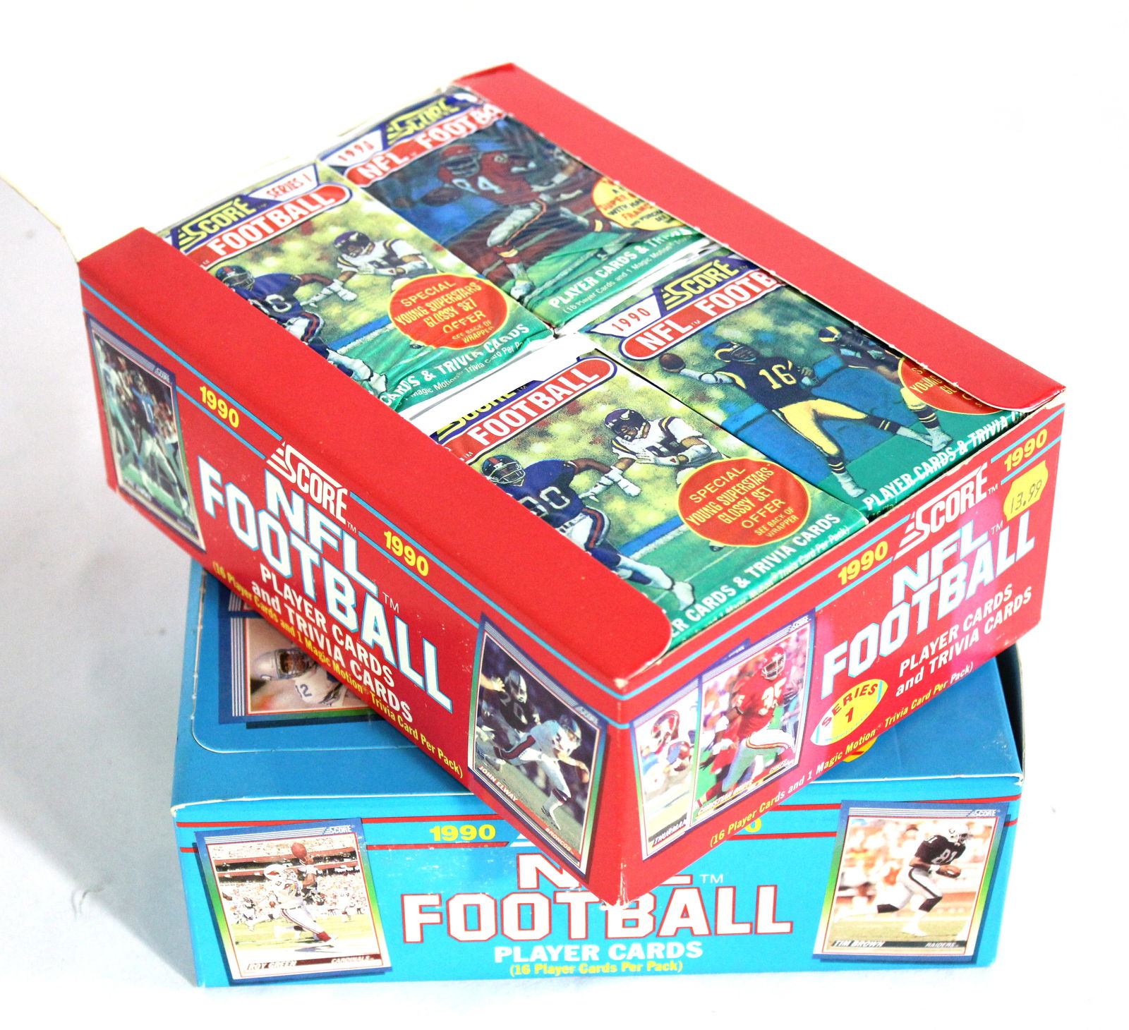 Score Wax Pack Football Cards, 1990 Series 1 and 2: 2 boxes. In-house shipping available.