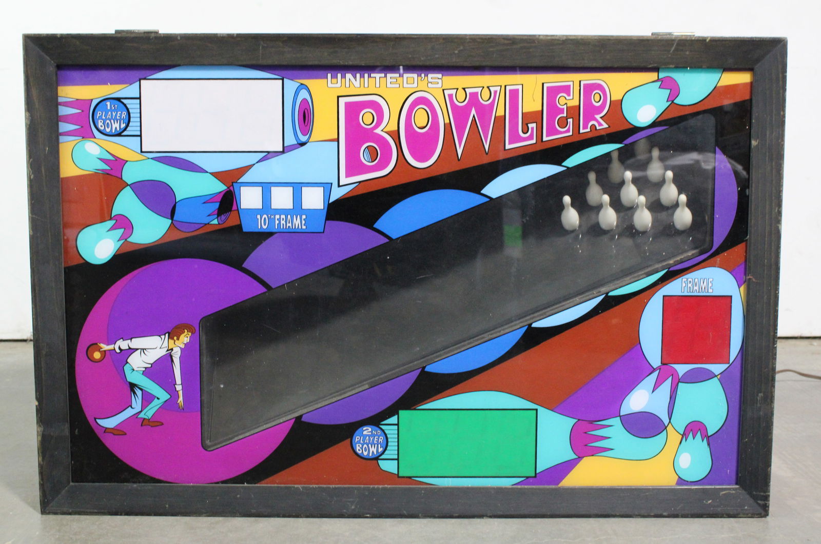 United Bowler Wall Mounted Arcade Game: Not working. Does not include remotes. This item requires third-party shipping or pickup arrangements to be made. Dimensions: 29 x 44 x 9