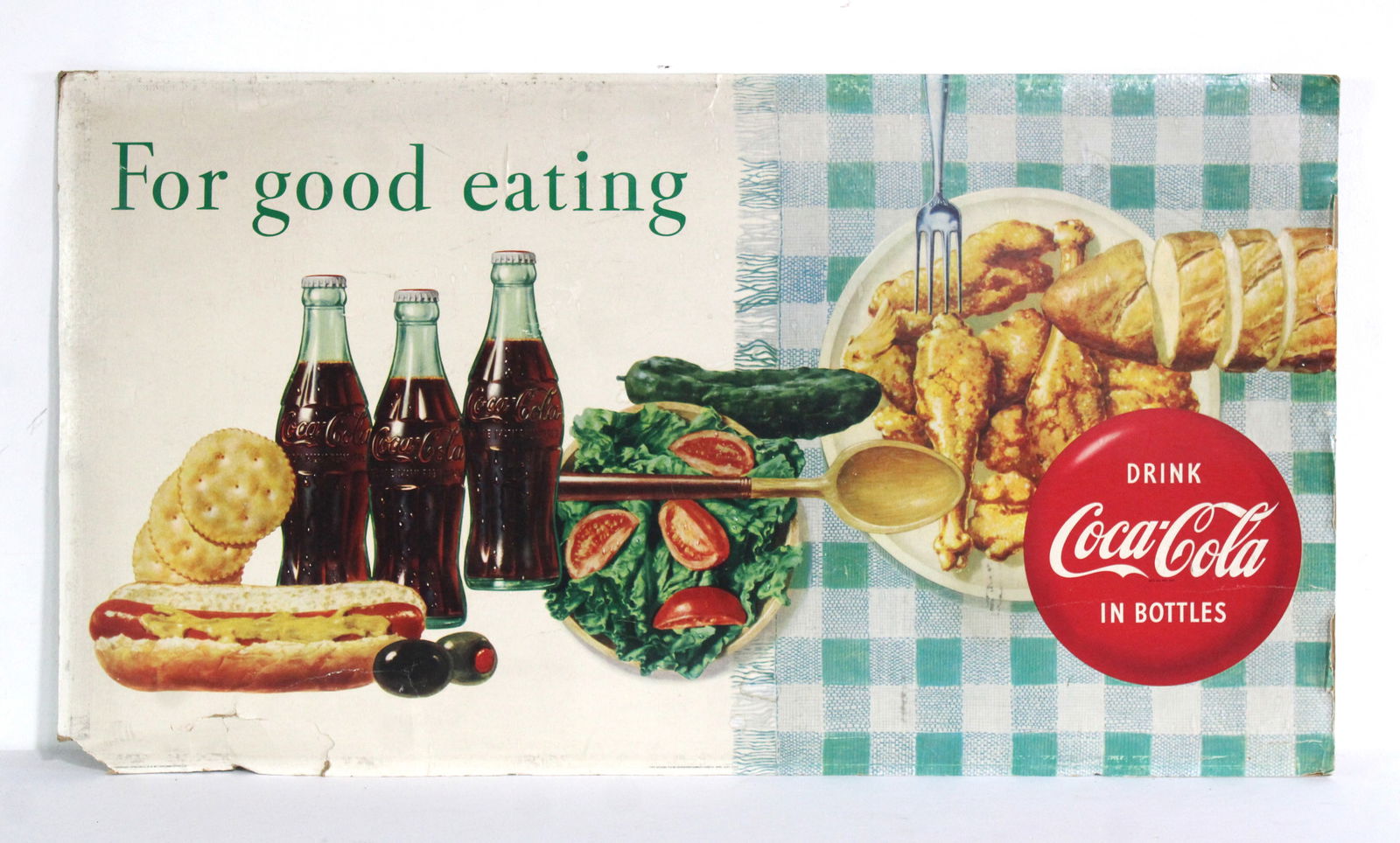 Coca Cola Cardboard Advertising Poster, 1970s: This item requires third-party shipping or pickup arrangements to be made. Dimensions: 20 x 36