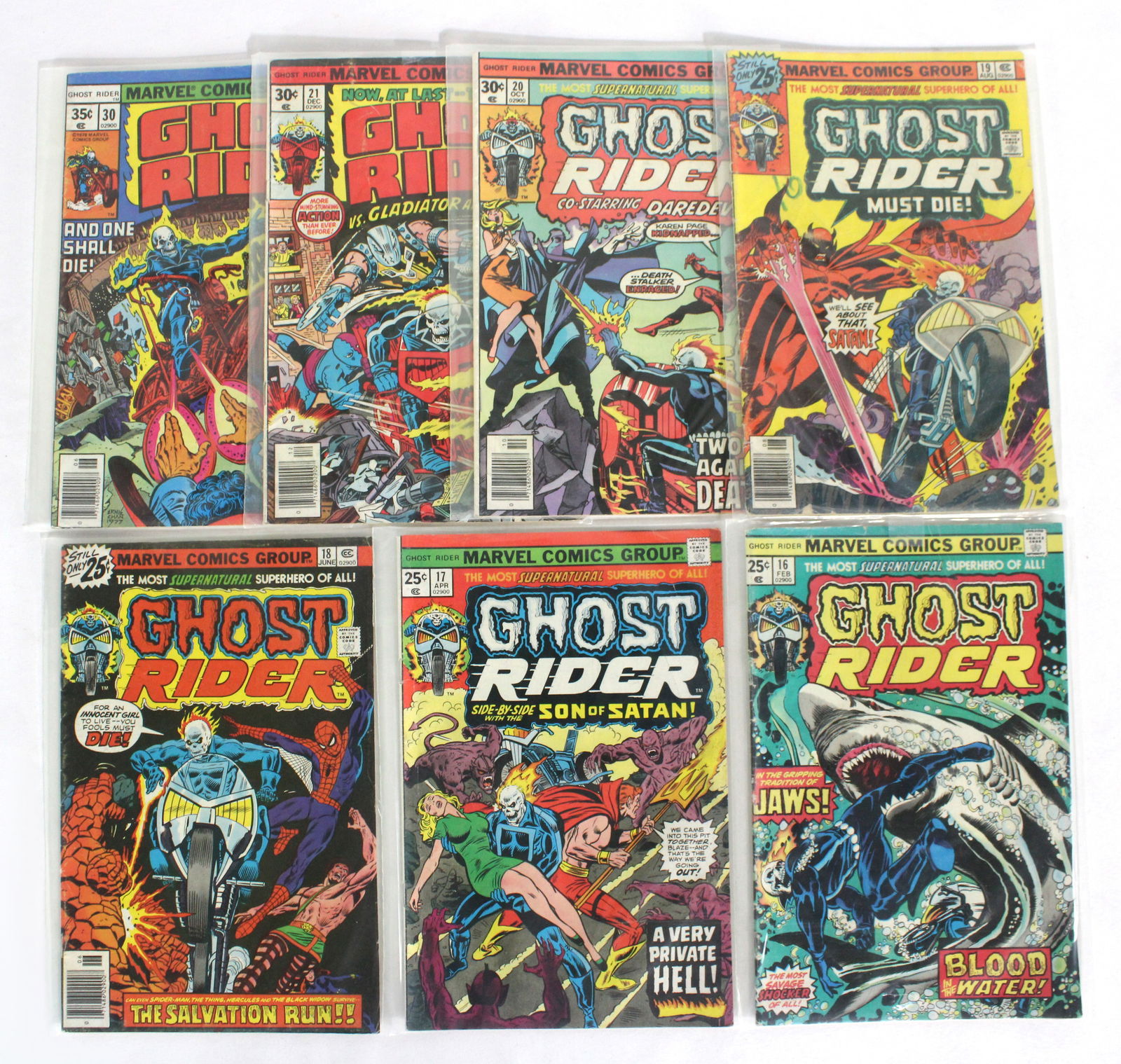 Marvel Comics Ghost Rider Vol. 1, Lot 1: Total of 7 Issues. Includes issues 16-21, 30. Bagged. Varying conditions. In-house shipping available.