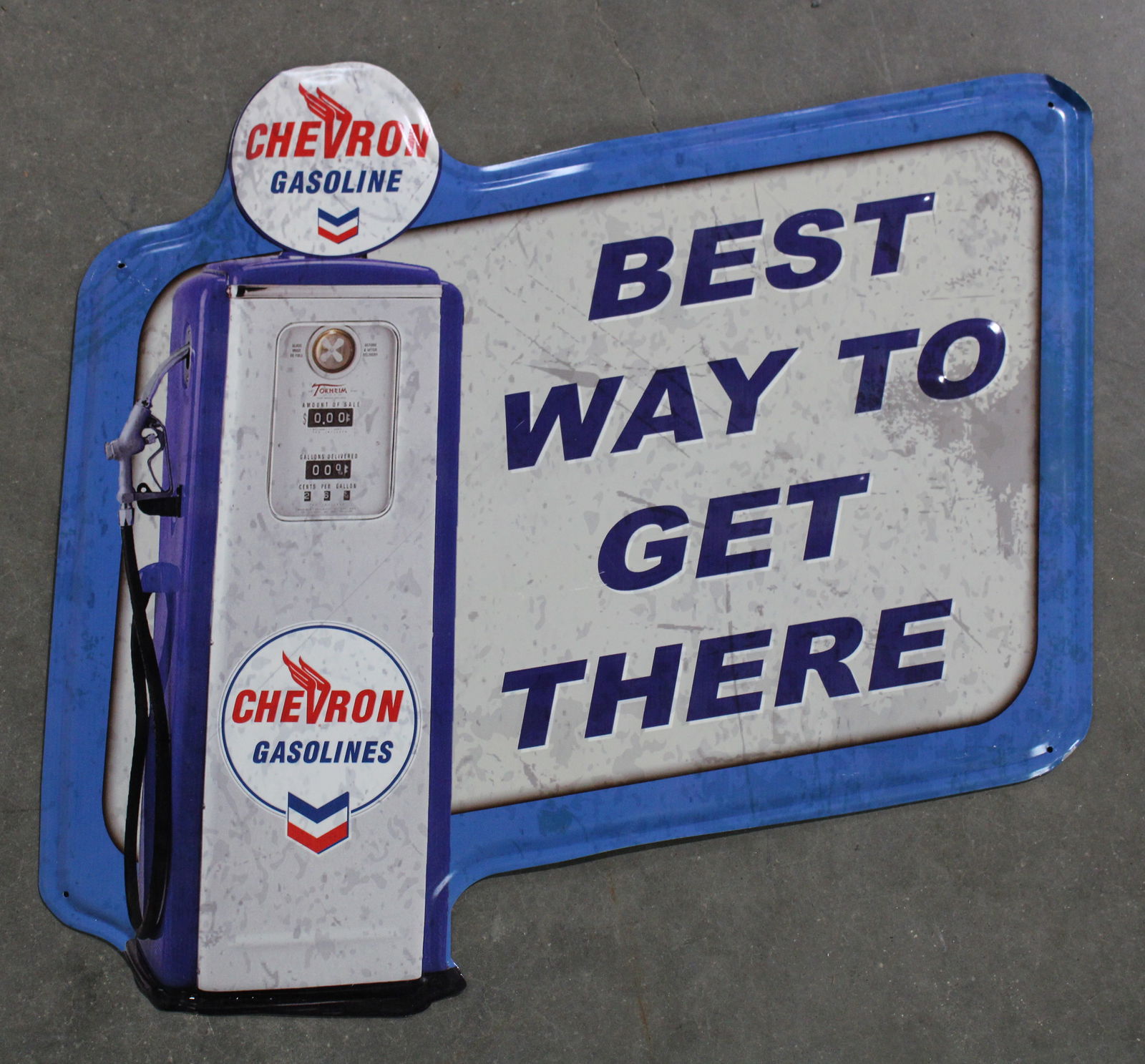 Chevron Gasoline Gas Pump Contemporary Sign: In-house shipping available. Dimensions: 18 x 20 x 1