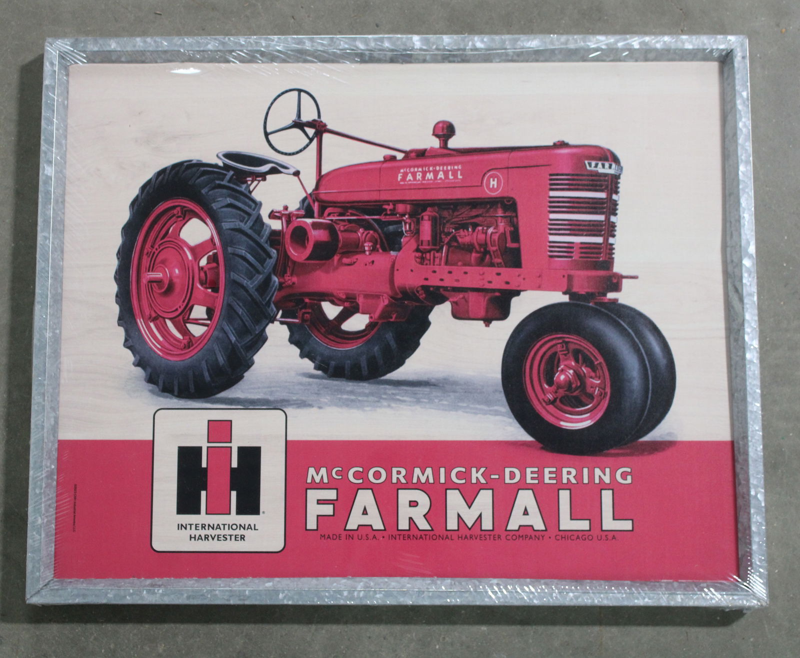 International Harvester Farmall Tractor Contemporary Sign in Frame: In-house shipping available. Dimensions: 16 x 20 x 1