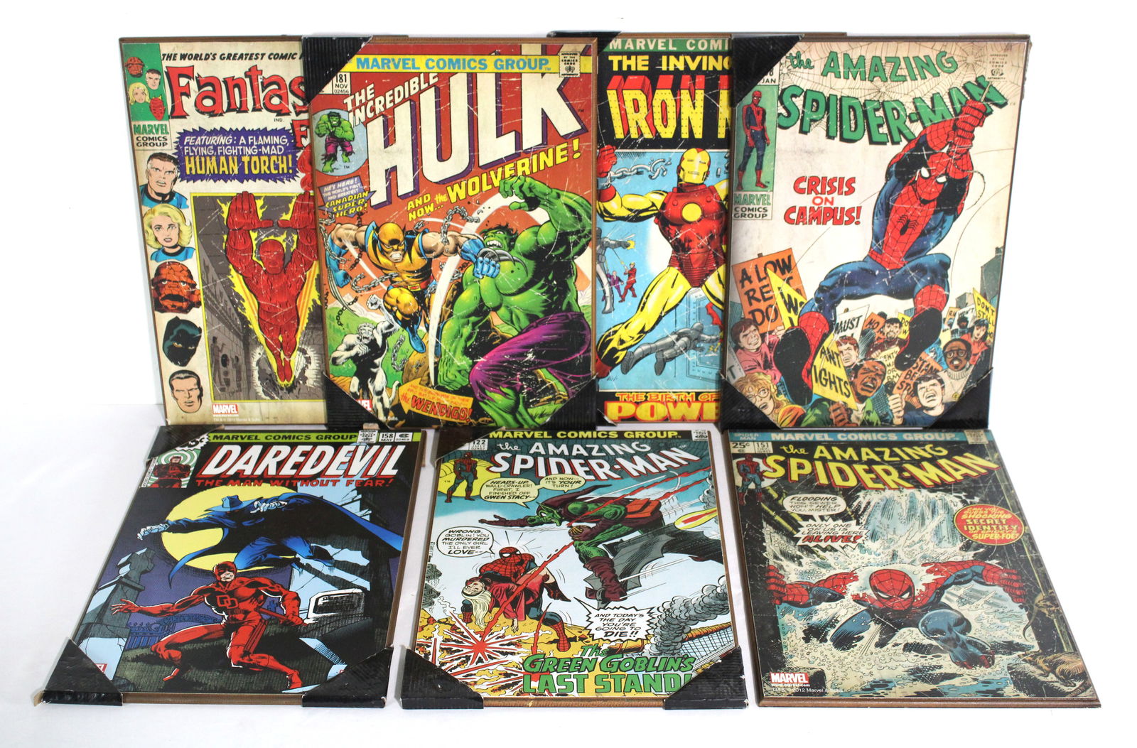Marvel Comic Book Themed Wall Art, Lot 2: Total of 7. This item requires third-party shipping or pickup arrangements to be made. Dimensions of one: 19 x 13
