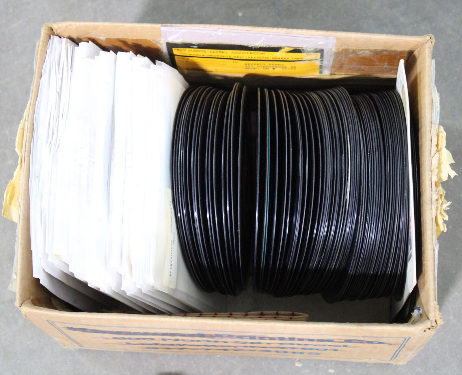 Assorted 45rpm Records: In-house shipping available. Box Size: 12 x 9